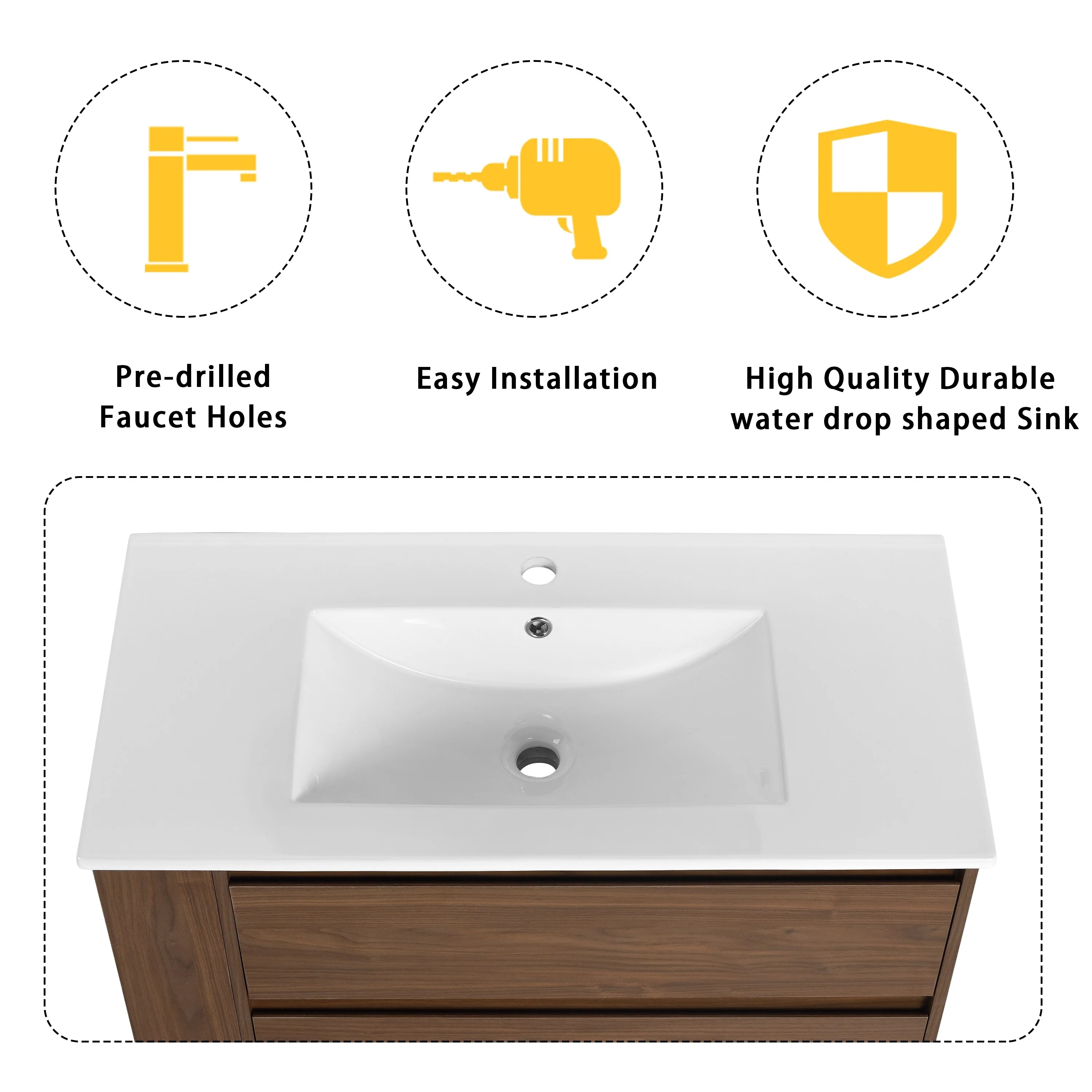 Beingnext 30''/36'' Single Sink Floating Bathroom Vanity with Soft Close Drawer and Adjustable Shelf