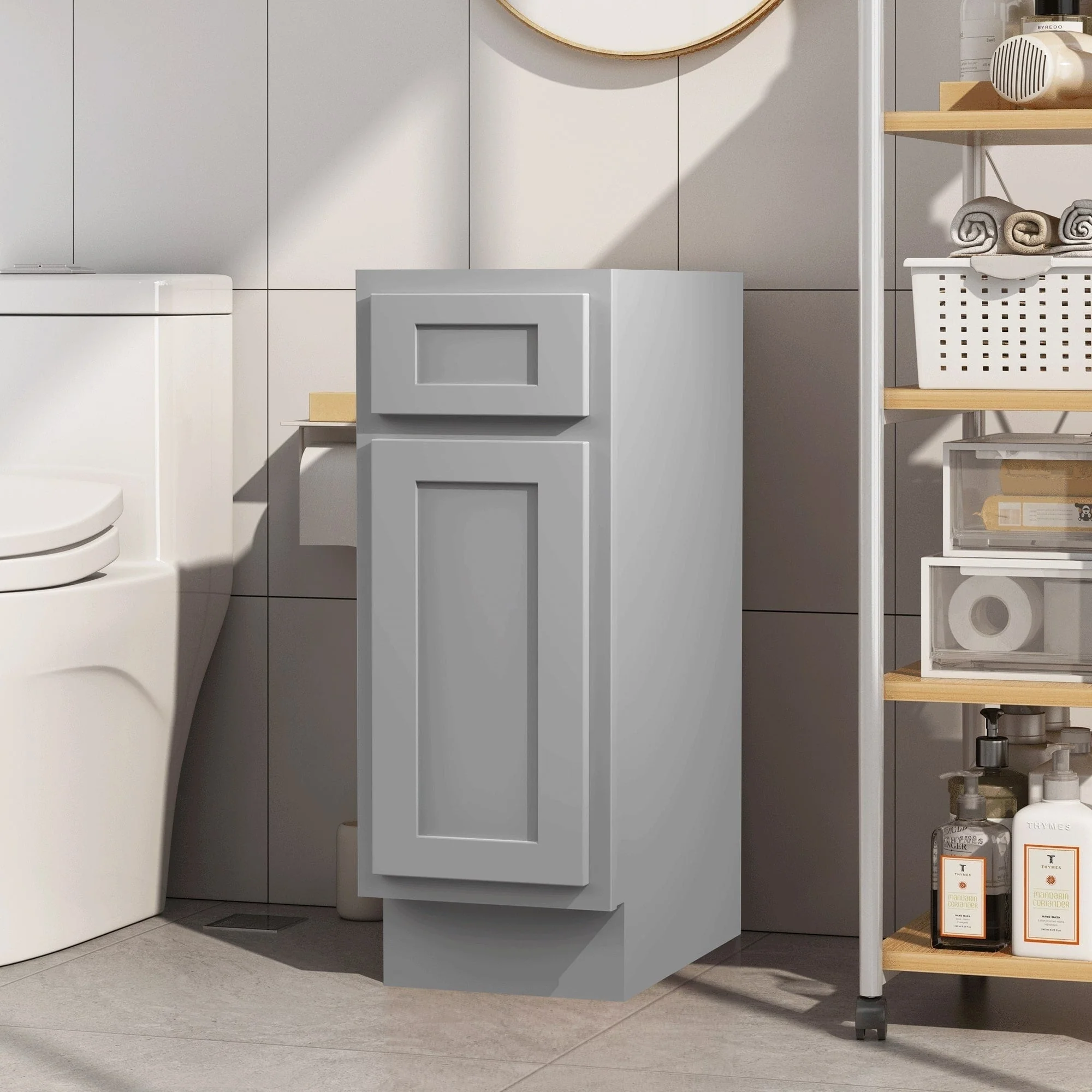 Vanity Art 12 Inch Bathroom Vanity Base Cabinet Single Right Offset Solid Wood Small Bathroom Storage Floor Cabinet