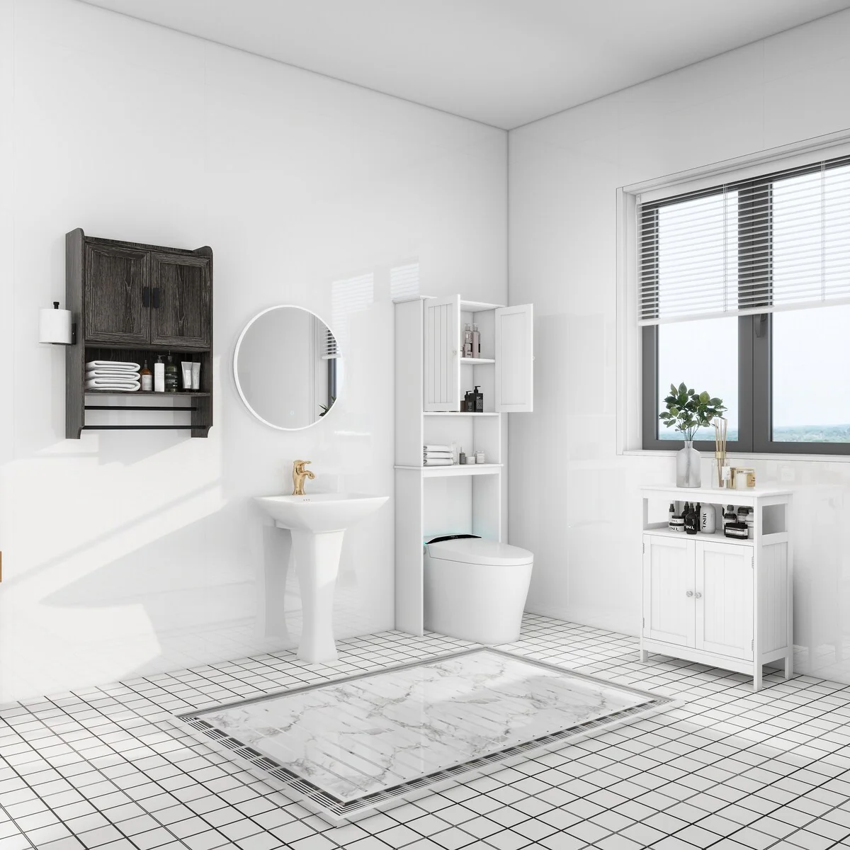 Bathroom Wall Cabinet with Doors,Adjustable Shelf,Towel Bar and Paper Holder,Over The Toilet Storage Cabinet,Medicine Cabinet