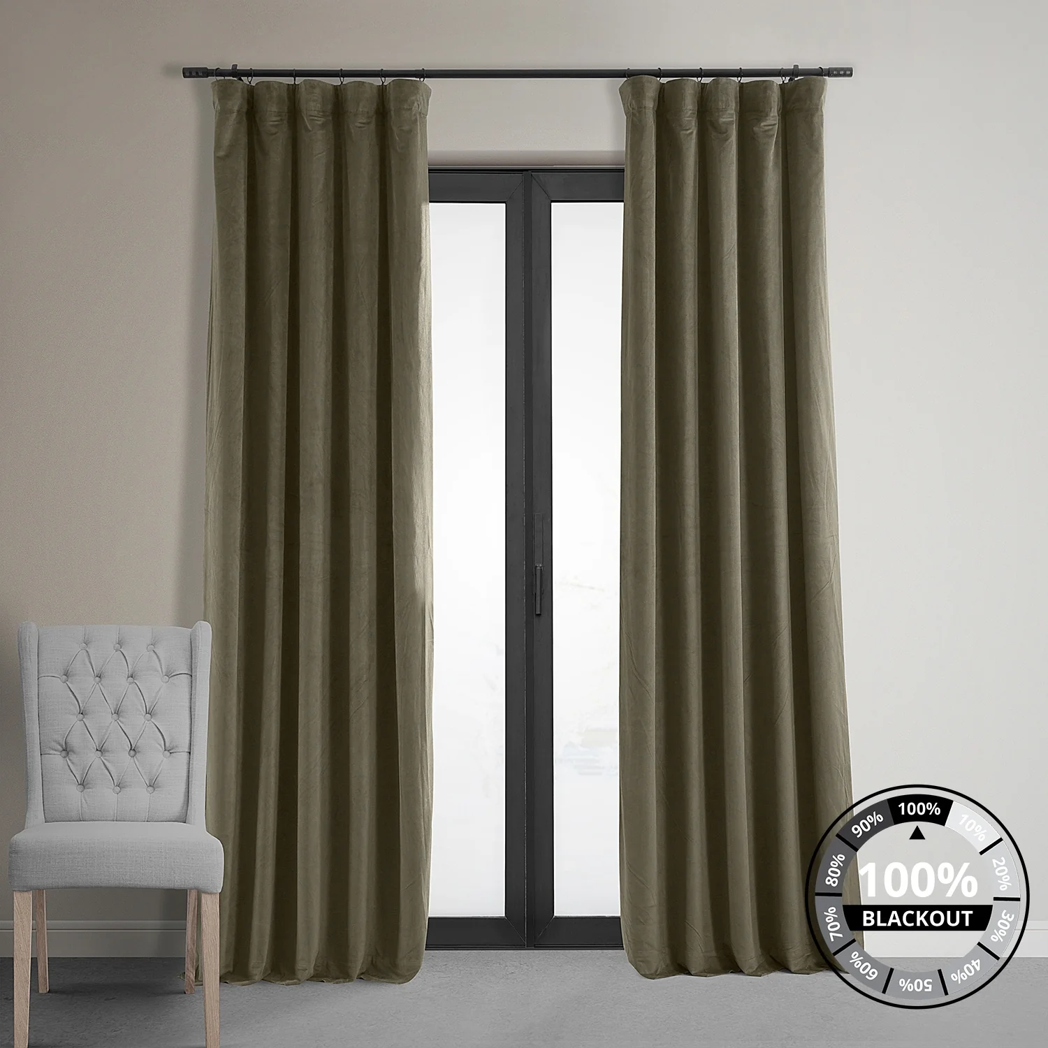 Exclusive Fabrics Signature Velvet Thermal Lined With 100% 4 Pass Blackout Curtains. (1 Panel)