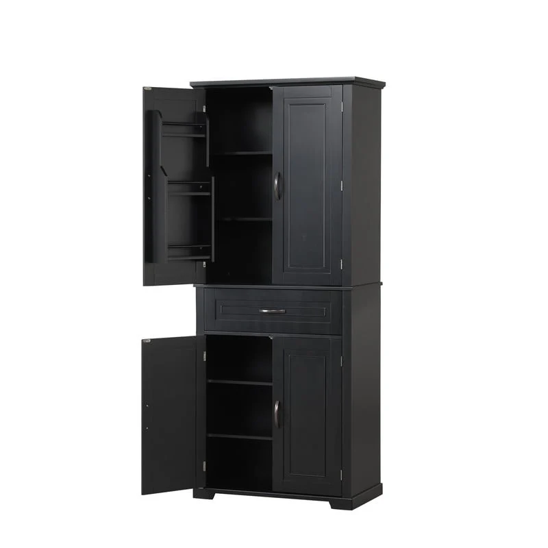 Bathroom Floor Cabinet, Freestanding Storage Cabinet with Doors and Drawer, Kitchen Cupboard with Adjustable Shelf