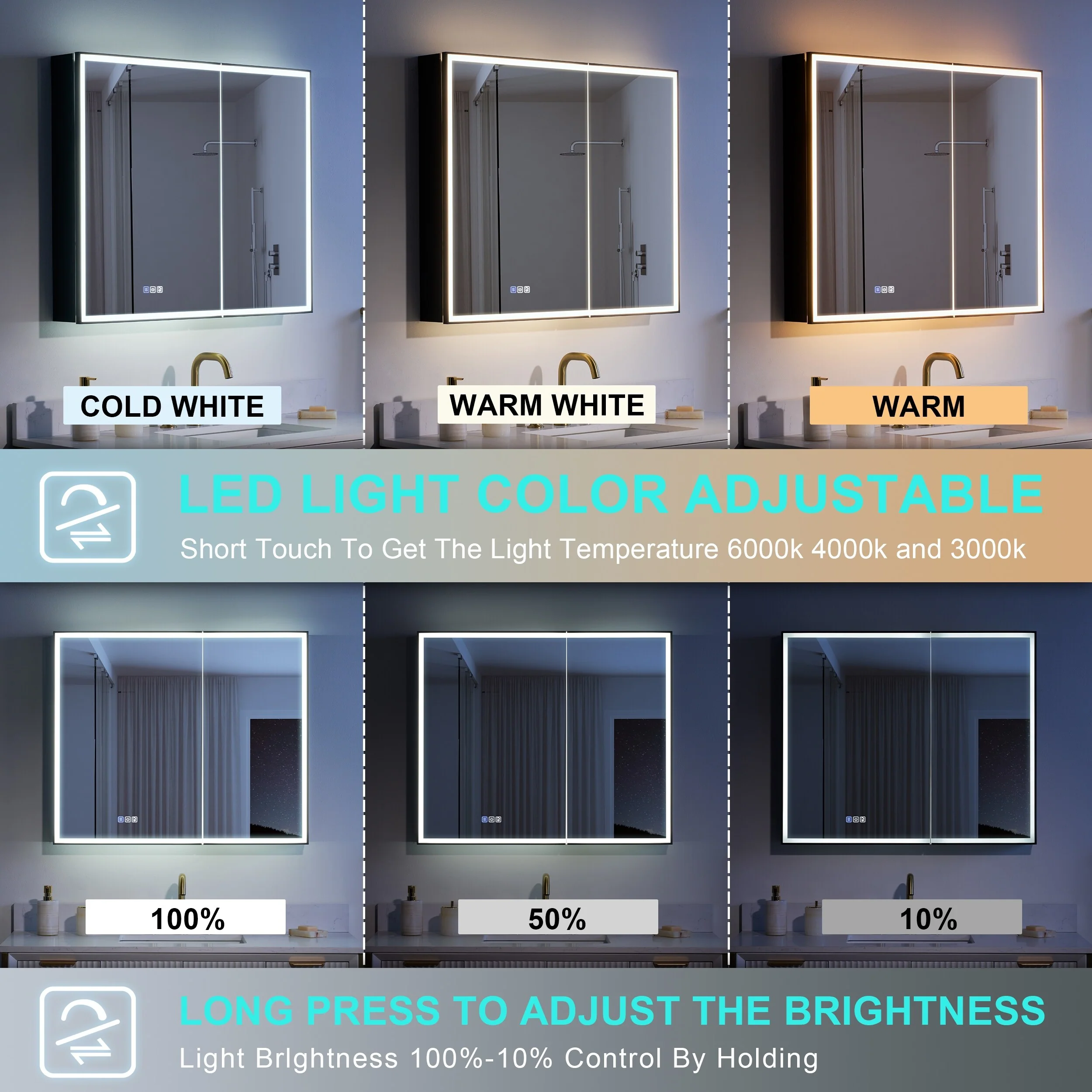 30'' H Recessed Or Surface Wall Mounted LED Mirror Cabinet With Mirror And Adjustable Shelves,Black Frame