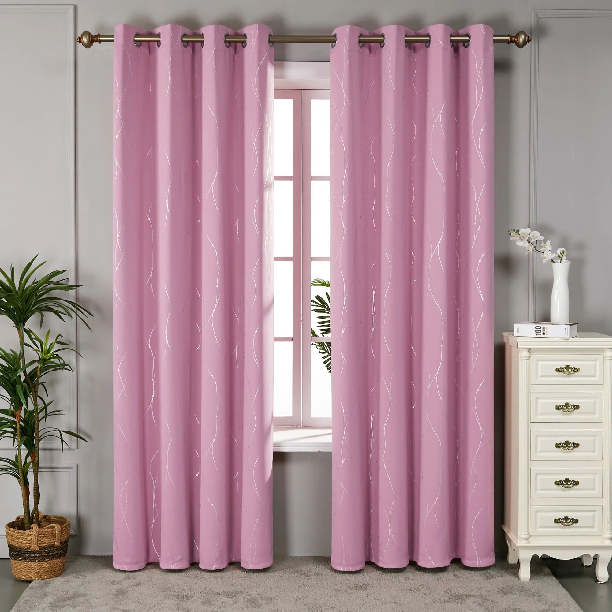 Deconovo Wave Line with Dots 52 Width Curtains Pair(2 Panel)