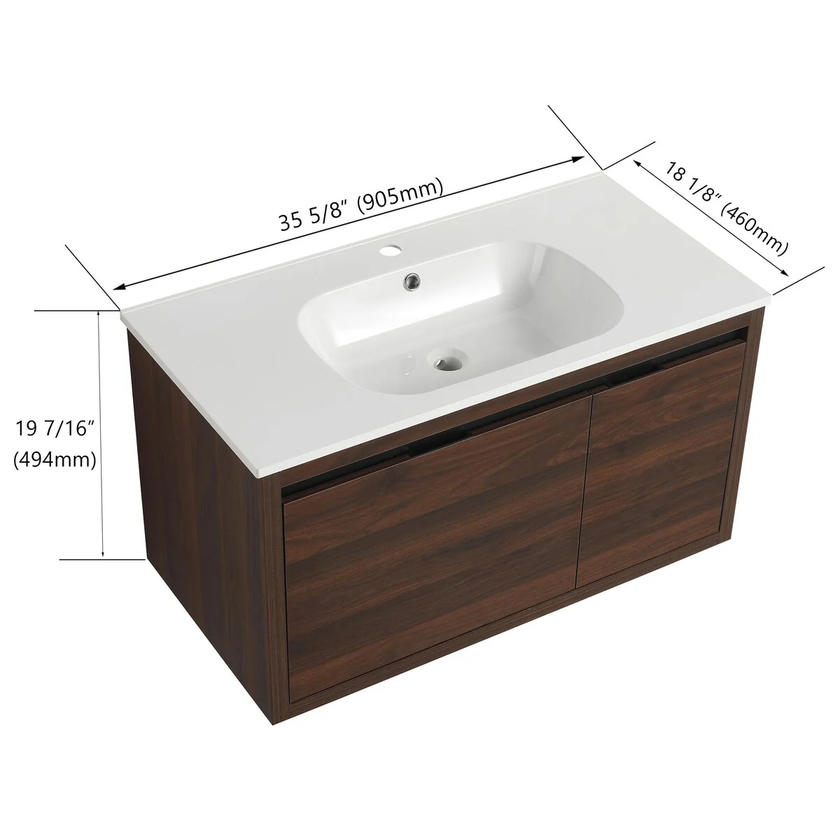 Bathroom Vanity With Sink In 36 Inch, Floating Bathroom Vanity With Soft Close Door