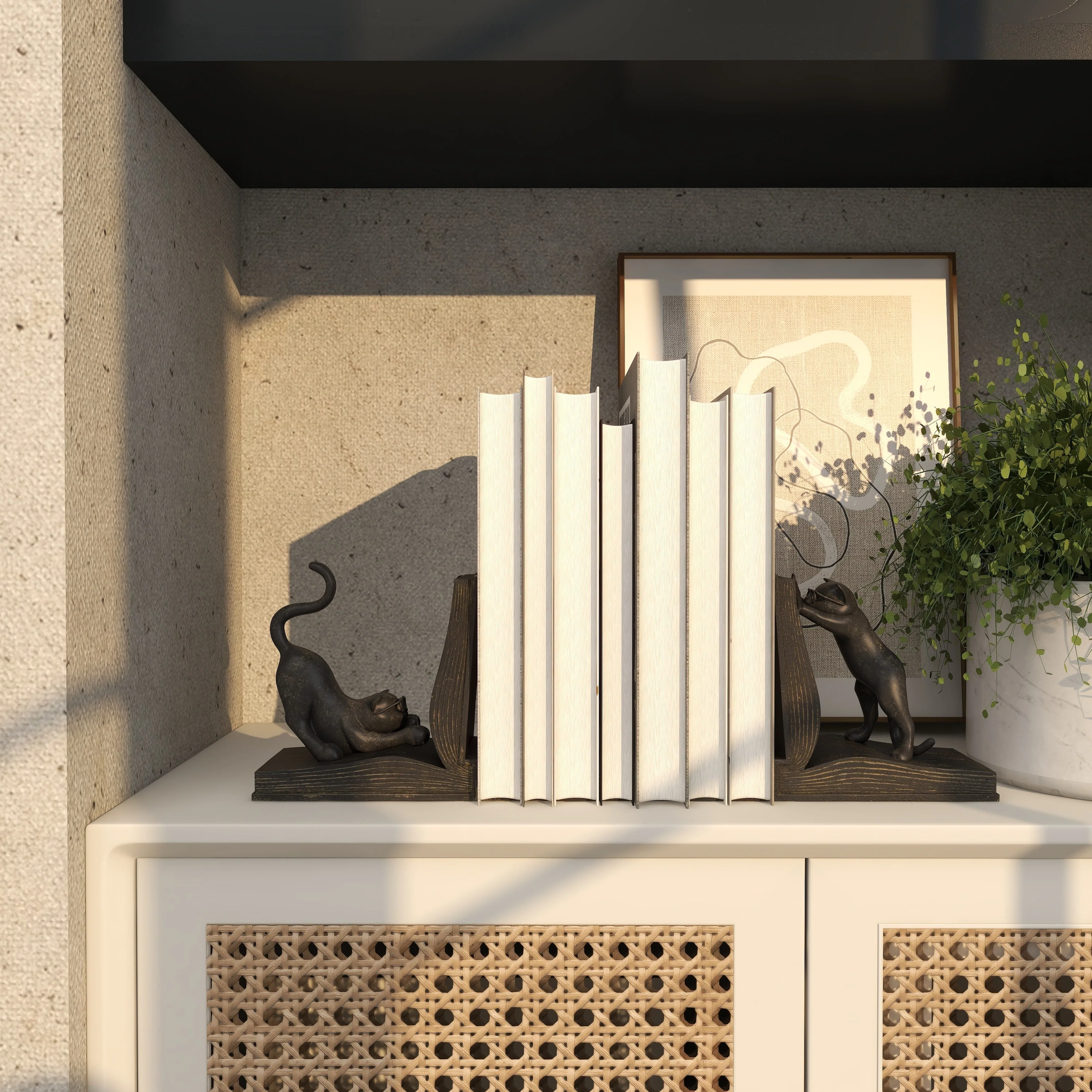 Black Polystone Eclectic Bookends Animals (Set of 2)