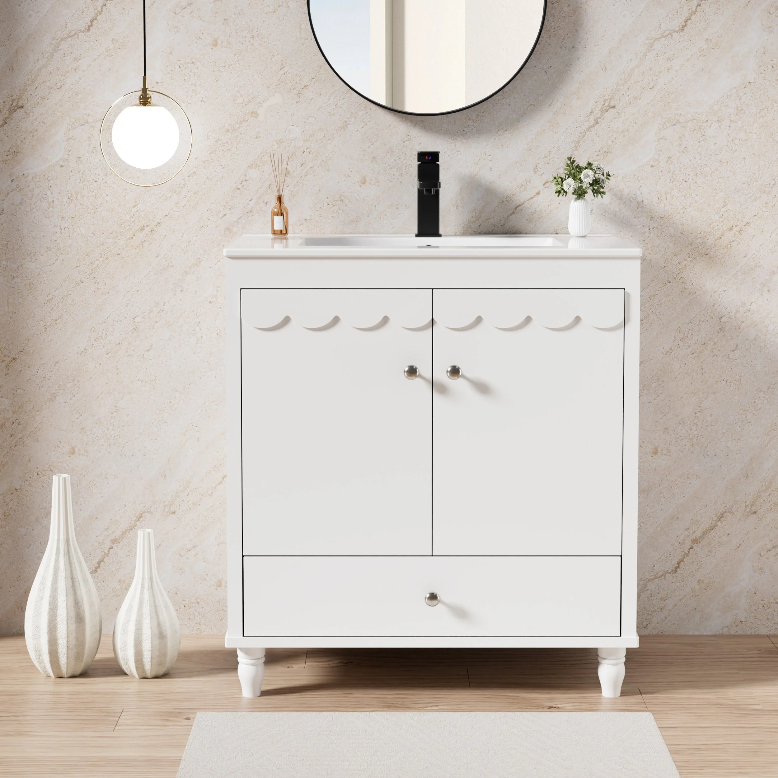 Lace Trim Freestanding Bathroom Vanity Set - Perfect for Bathrooms