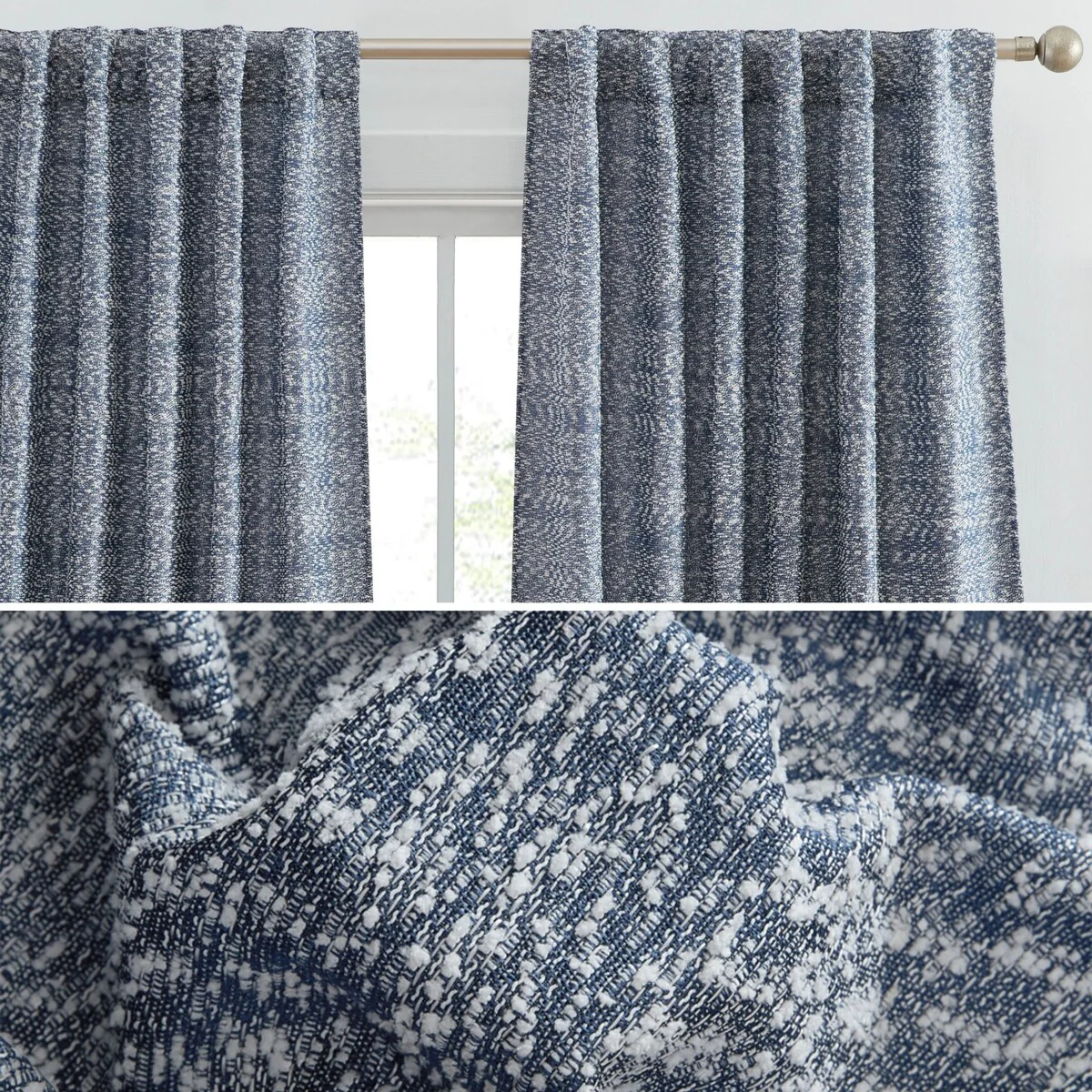 HLC.ME Easton Jacquard Slub Texture - Privacy Curtains with Back Tab Rod Pocket Lightweight Window Curtains Panels, Set of 2