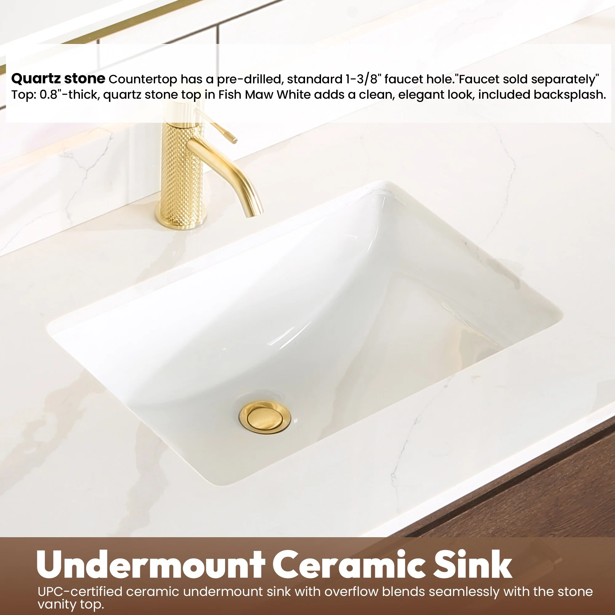 Cristo Floating Bath Vanity with White Quartz Stone Top and Mirror