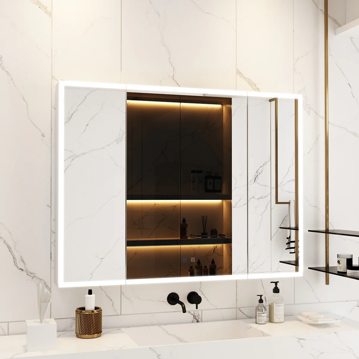 Sleek Anti-Fog Bathroom Medicine Cabinet with Dimmable LED Lights - 45.9