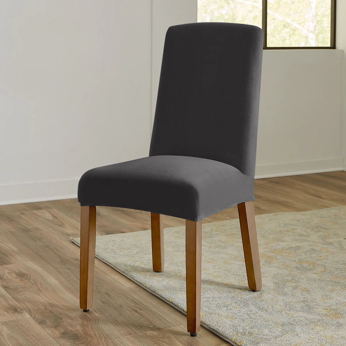 SureFit Hampstead Stretch Velvet Short Dining Chair Cover Set of 2 - 19x18x42