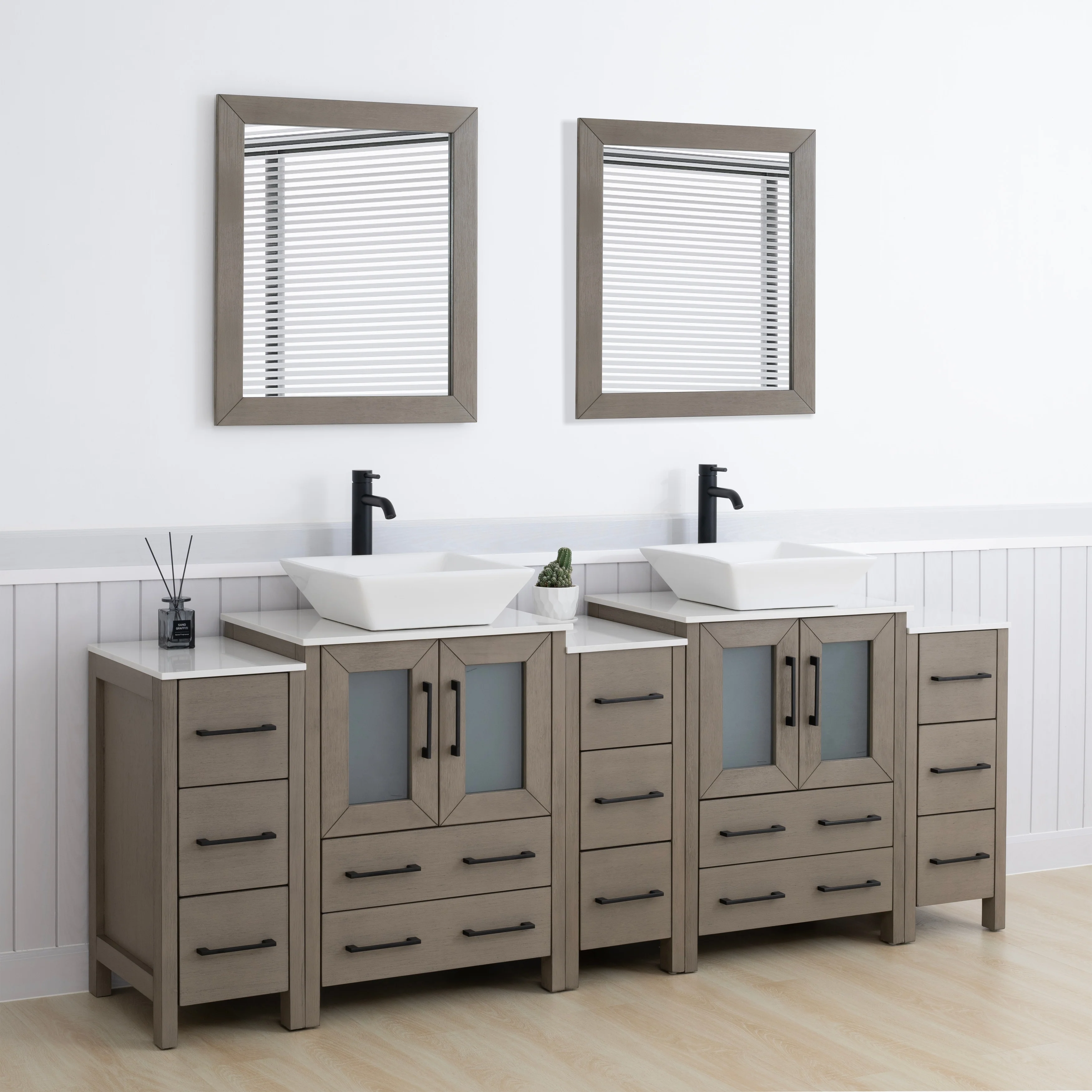 Vanity Art 84-Inch Double Sink Bathroom Vanity Set with Engineered Marble Top and Free Mirror - 84 W X 18.5 D X 31.1 H
