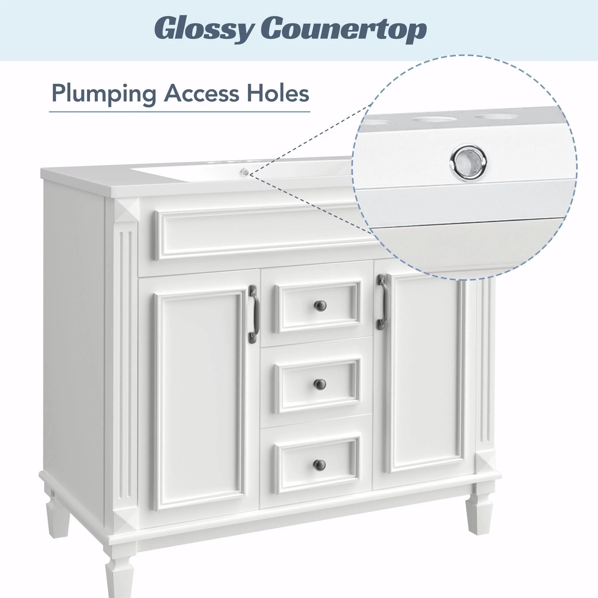 36'' Modern Bathroom Vanity with Top Sink, Soft-Closing Doors, and Drawers