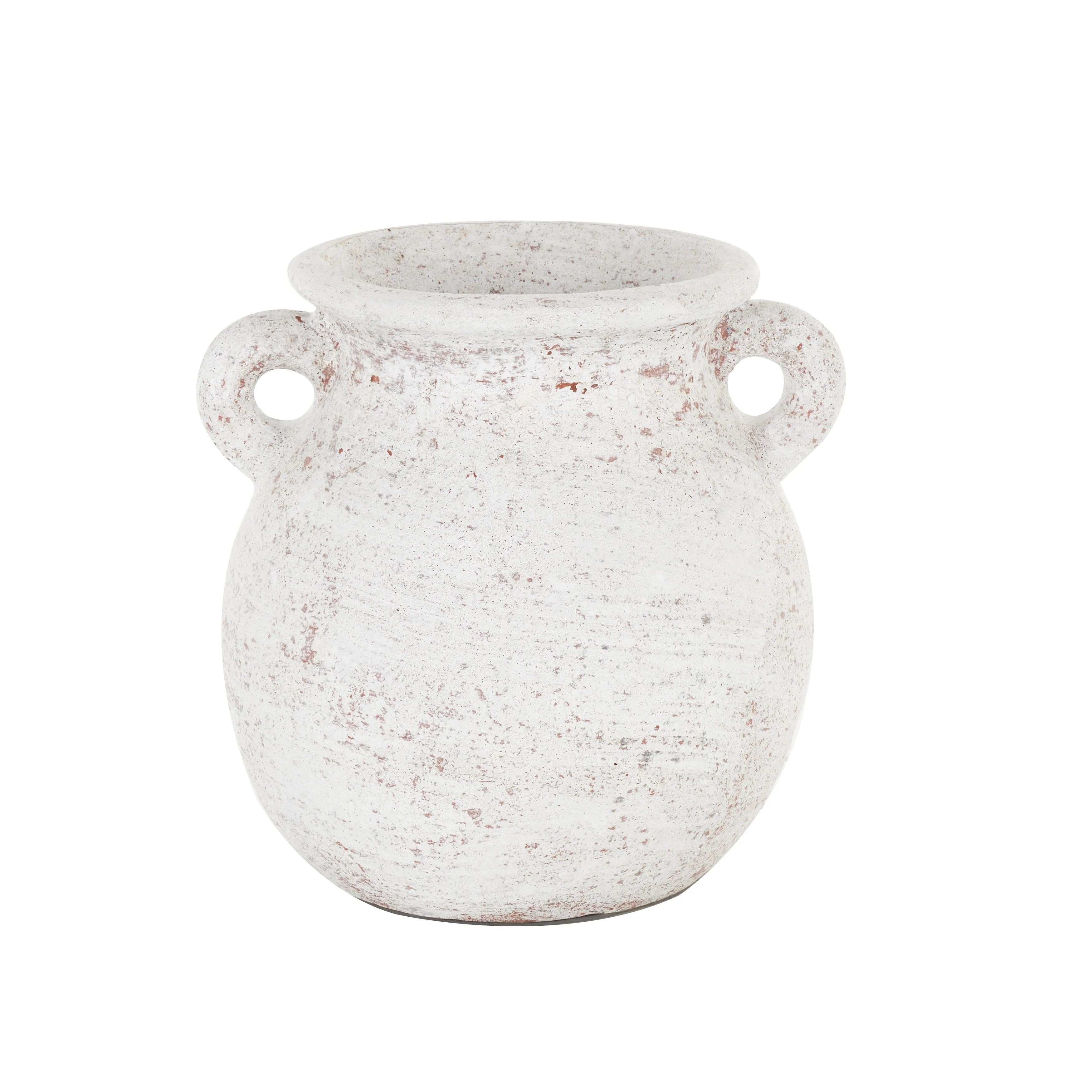 Cream Ceramic Antique Style Textured Pot Decorative Vase with Handles