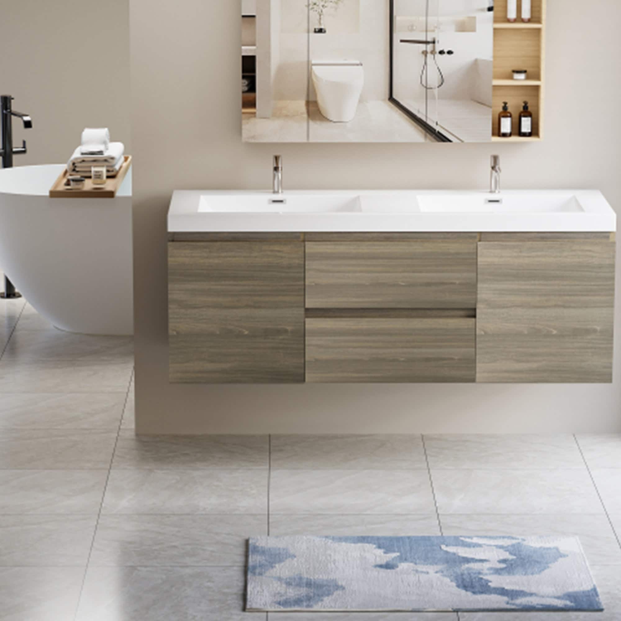 MDF Floating Bathroom Vanity with Integrated Resin Sink