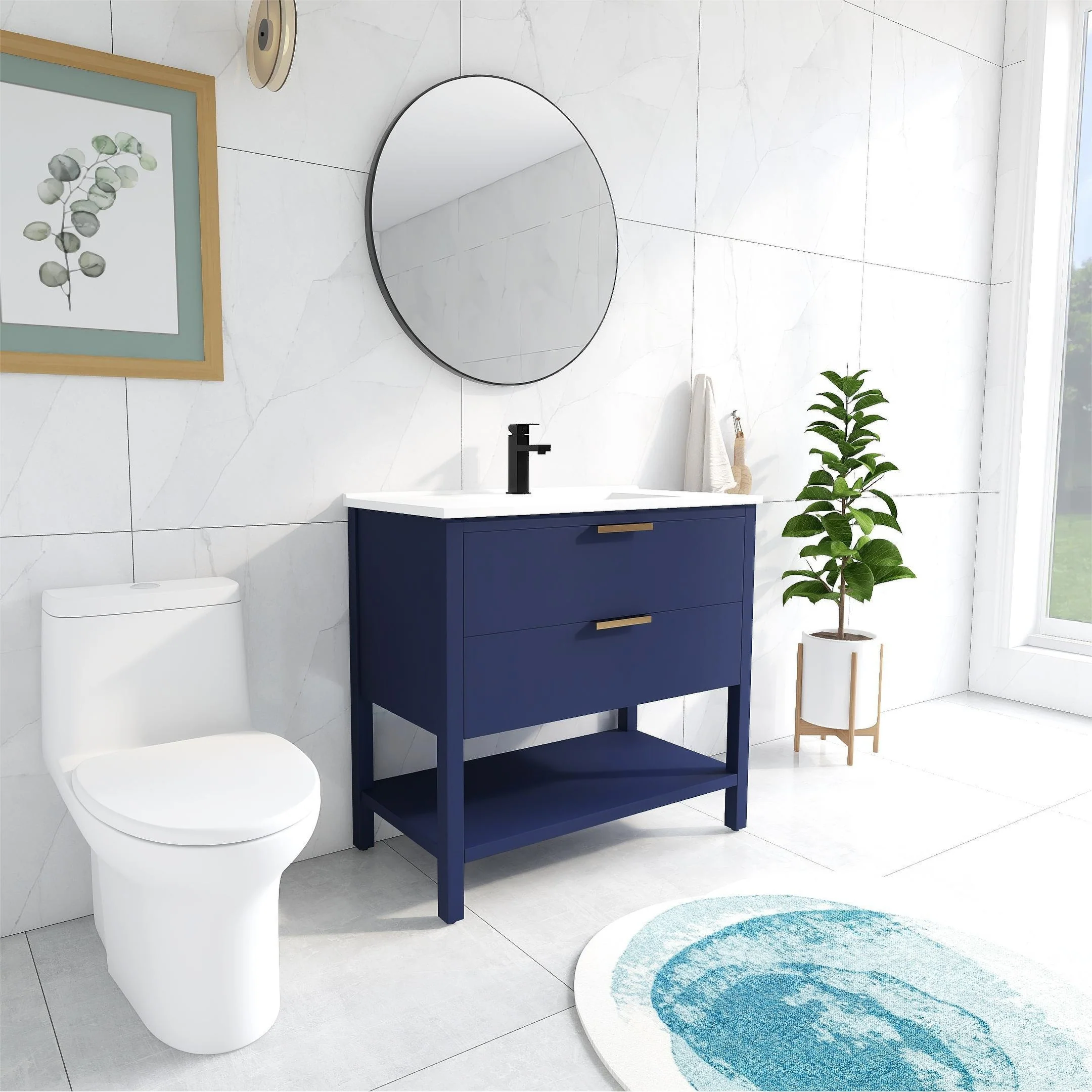 BNK 30/36 Inch Bathroom Vanity With Single Sink,Modern Bathroom Vanities With Soft Close Drawer And Shelf