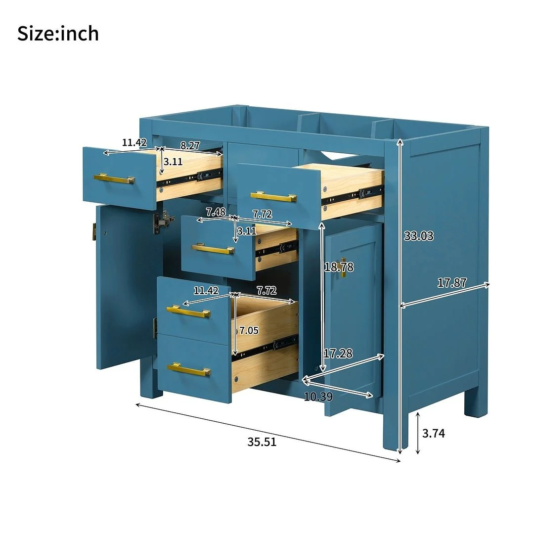 36'' Modern Freestanding Bathroom Vanity with Resin Sink Combo, 4 Drawers and 2 Cabinets