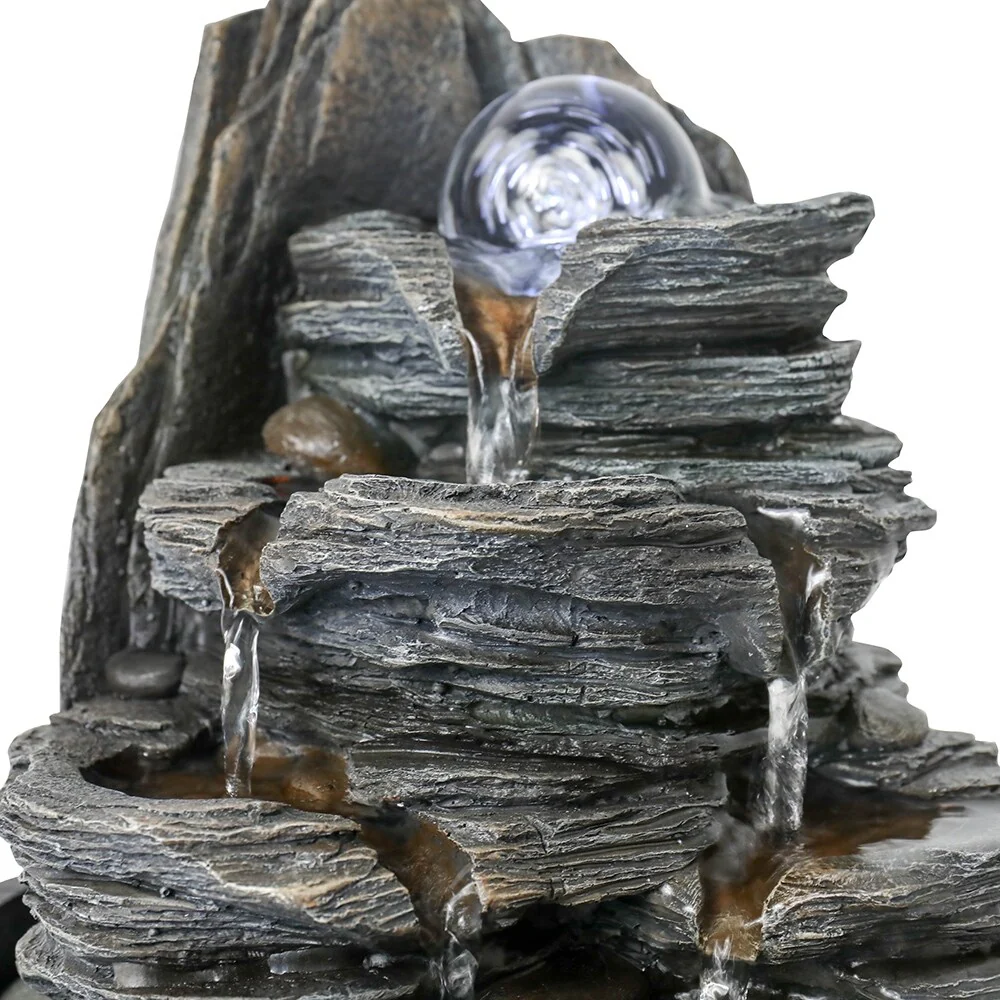 9.8inch Rockery Indoor Tabletop Water Fountain w/Lights & Crystal Ball