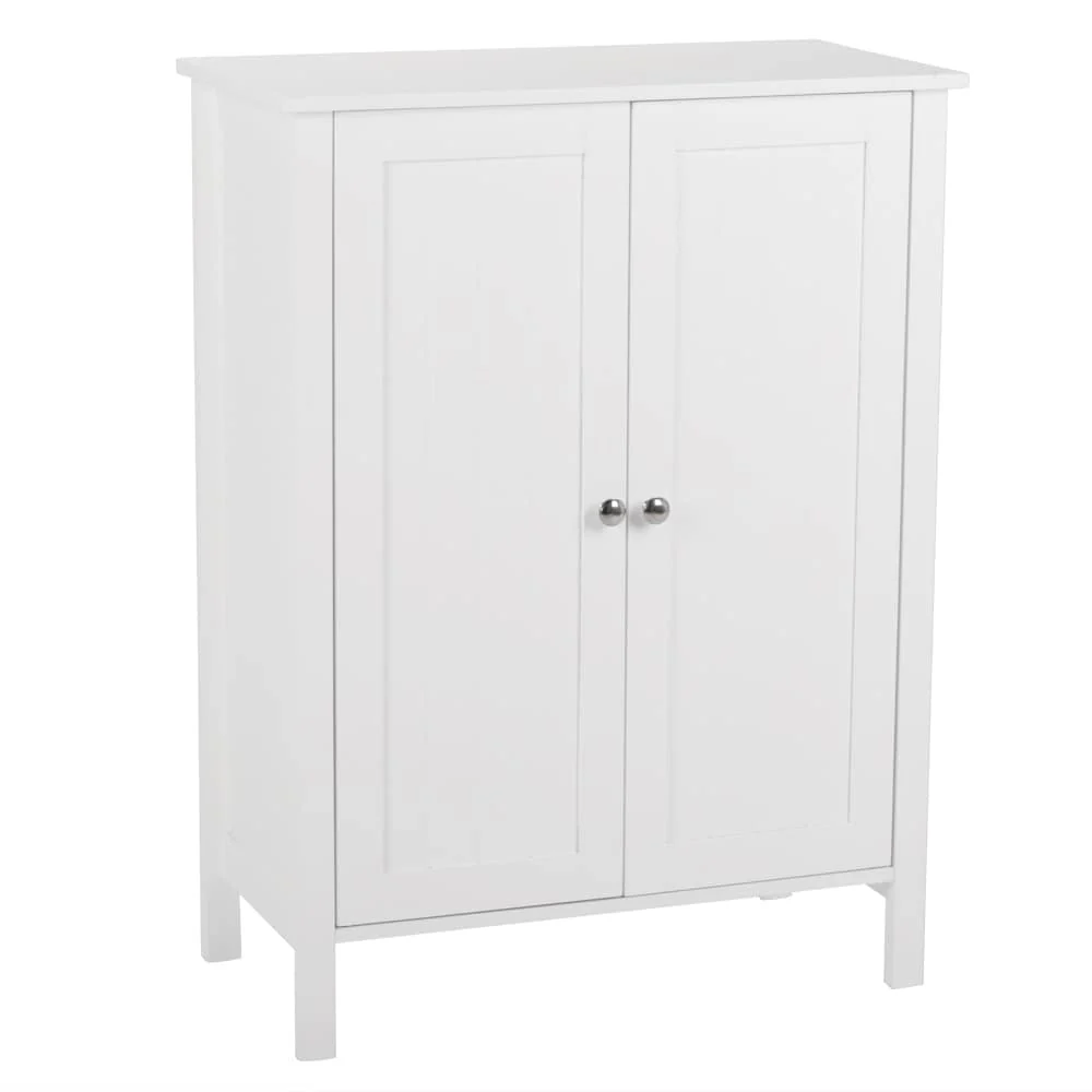 White Double Doors Adjustable Freestanding Bathroom Cabinet - 23.62
