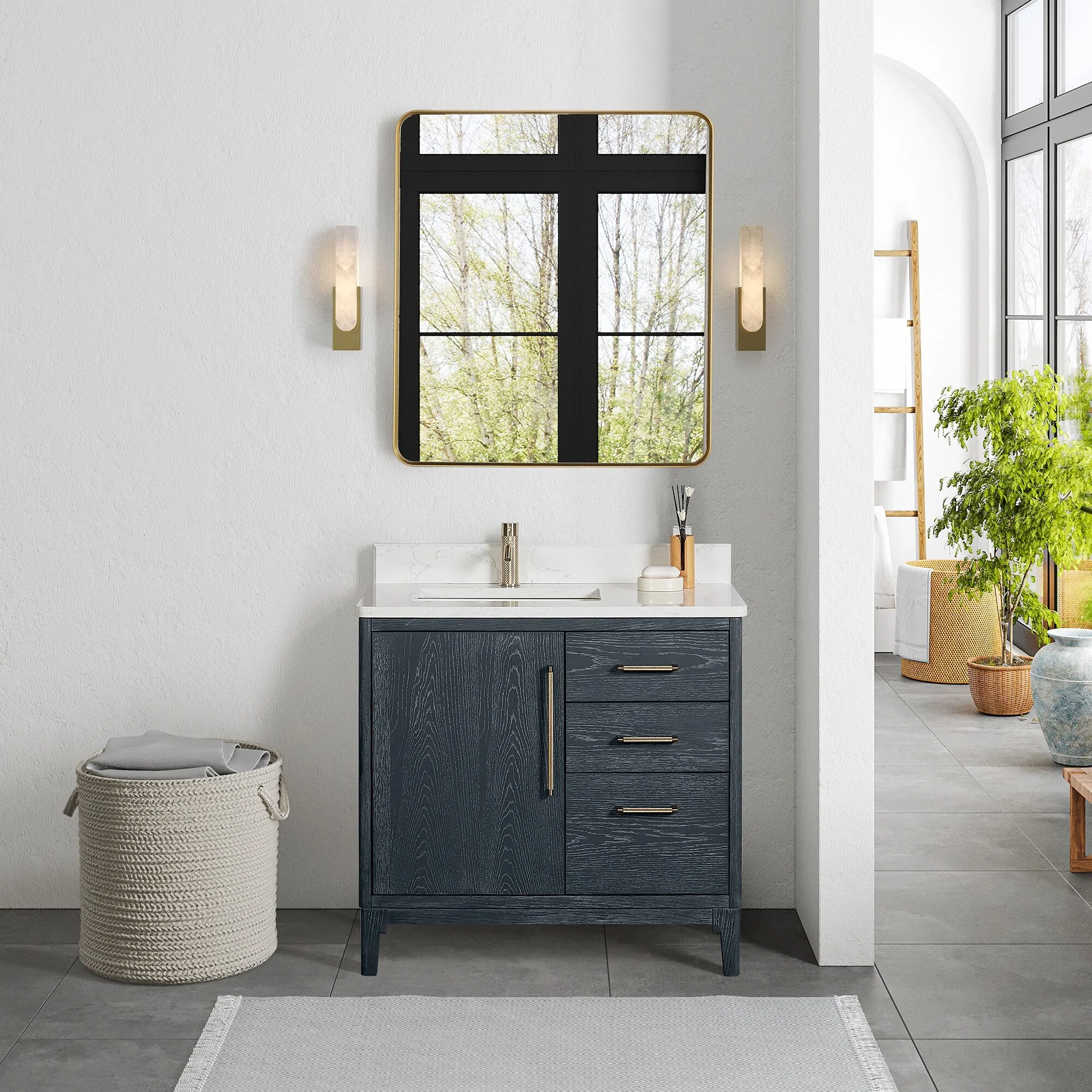 Gara Single Bath Vanity with Composite Stone Top and Mirror