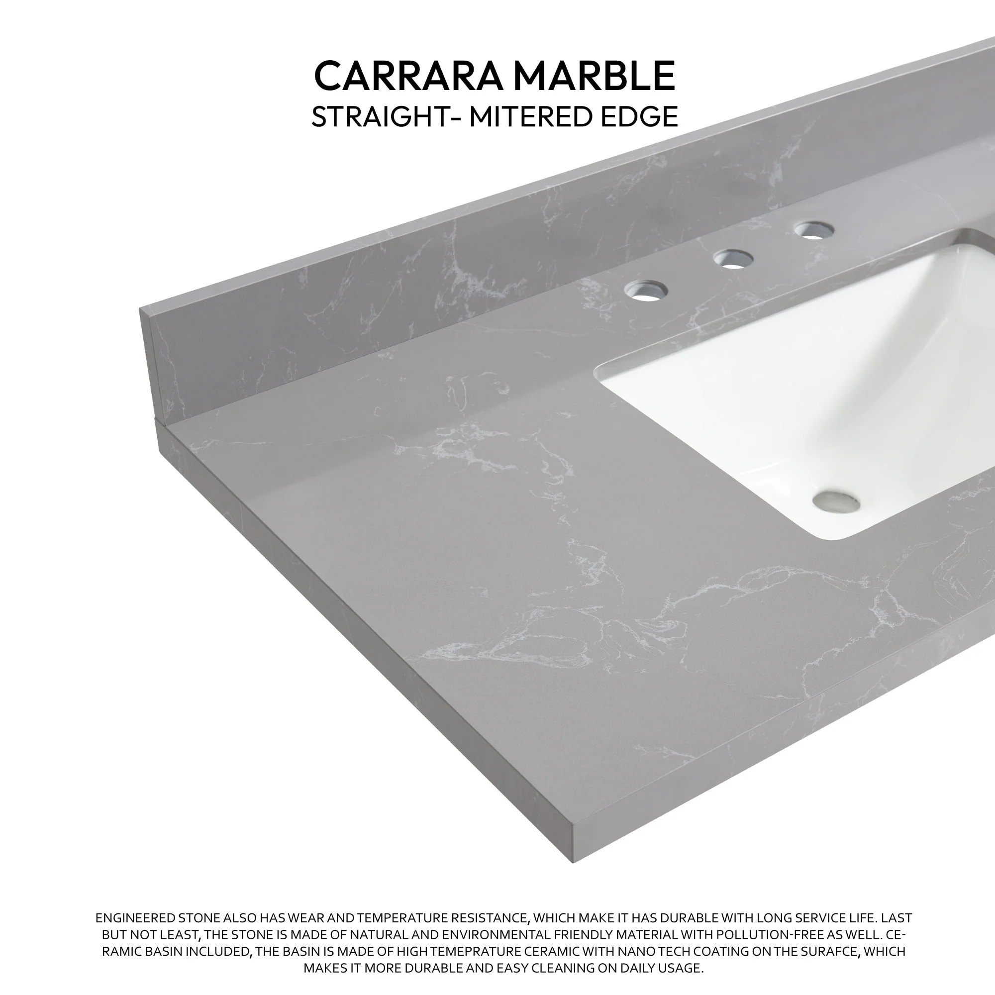 Jaen Composite Stone Vanity Top with White Rectangular Sink