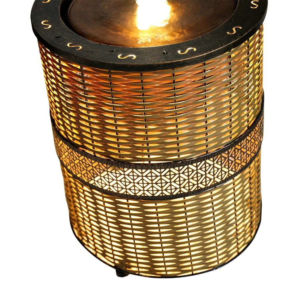 Indoor 16.9in H Round Rattan Water Fountain w/LED Light for Home Decor