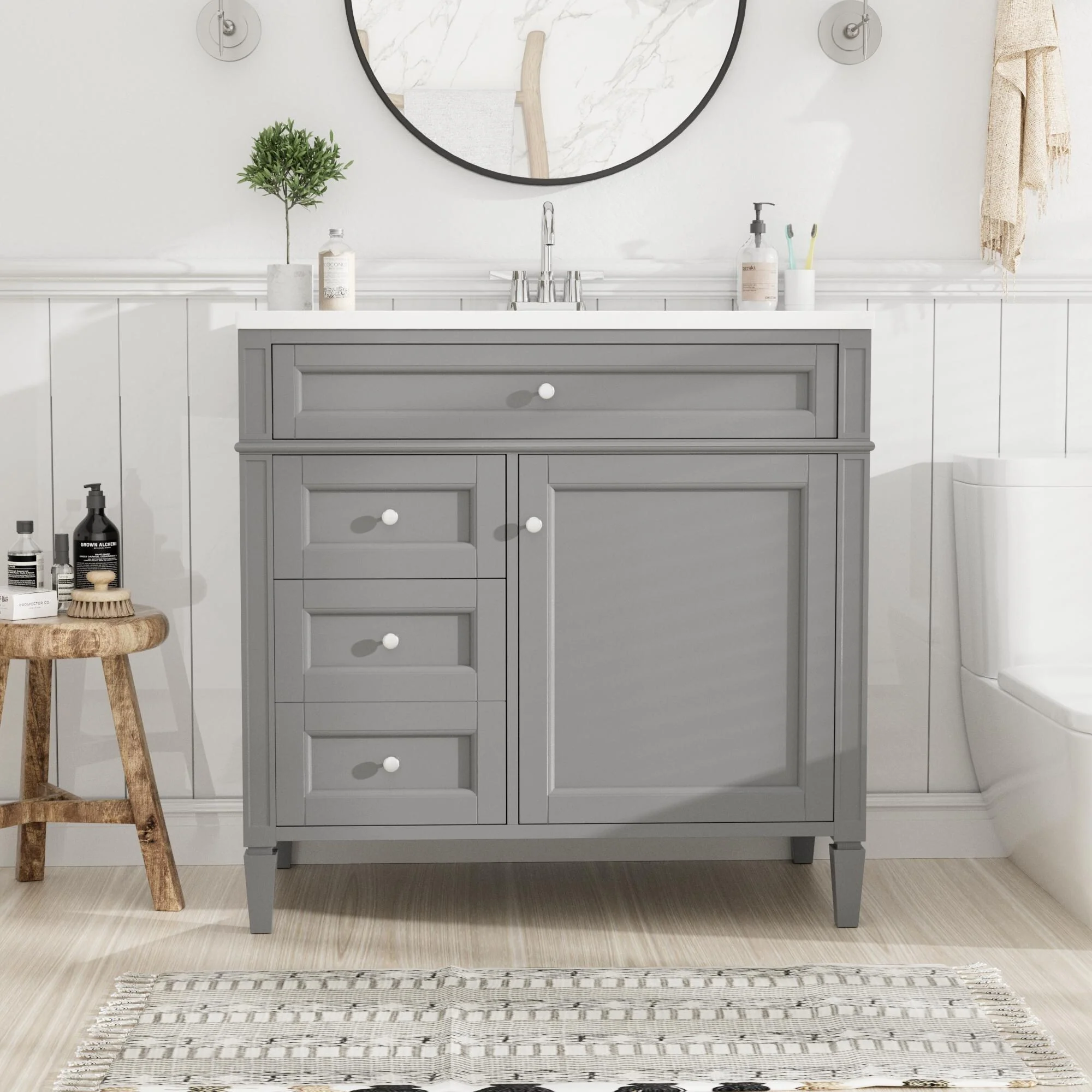 Bathroom Vanity with Single Sink, Bathroom Vanities with 2 Drawers, Bathroom Storage Cabinet with 1 Tip-Out Drawer and 1 Door