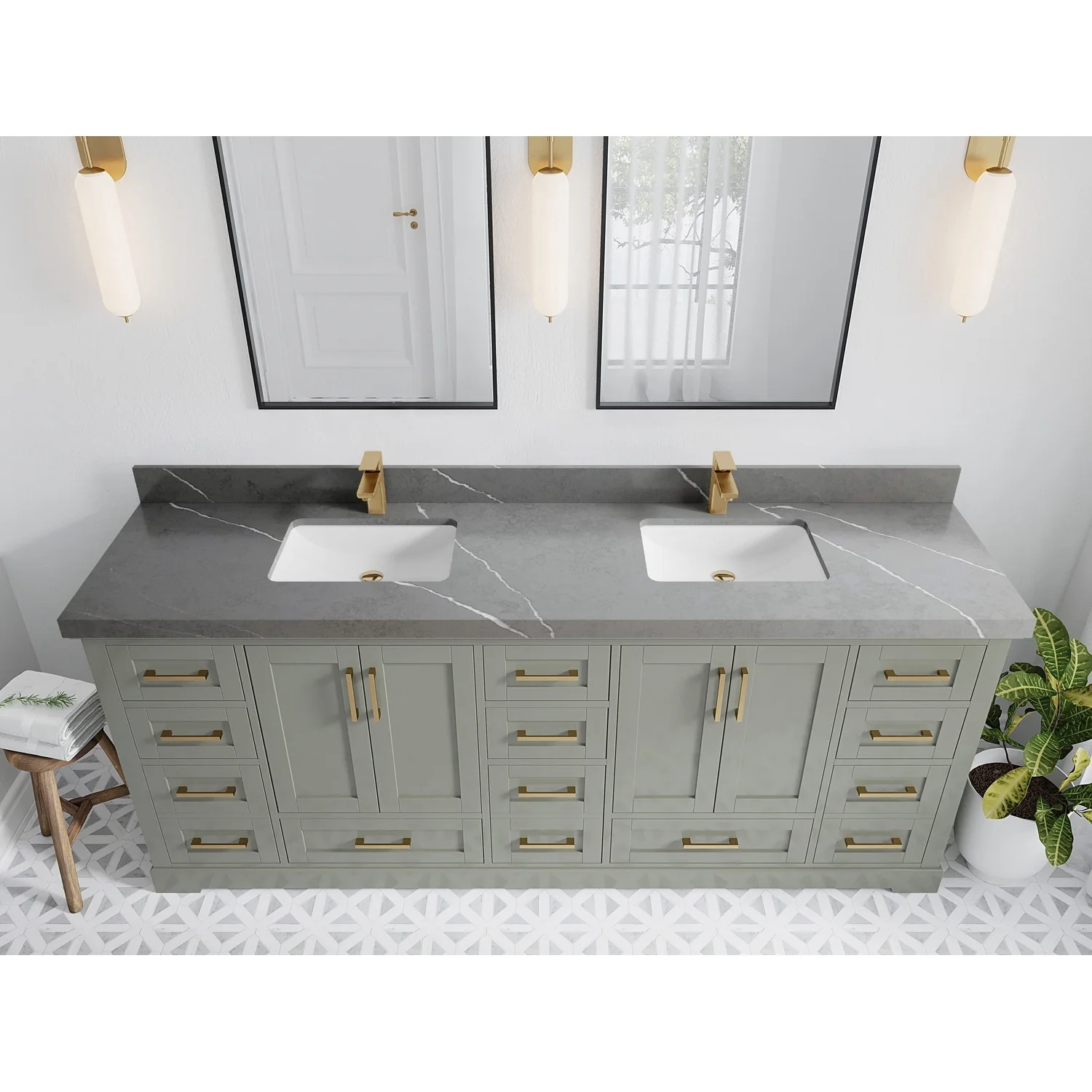 Willow Collection 84 in W x 22 in D x 36 in H Boston Double Bowl Sink Bathroom Vanity with Countertop