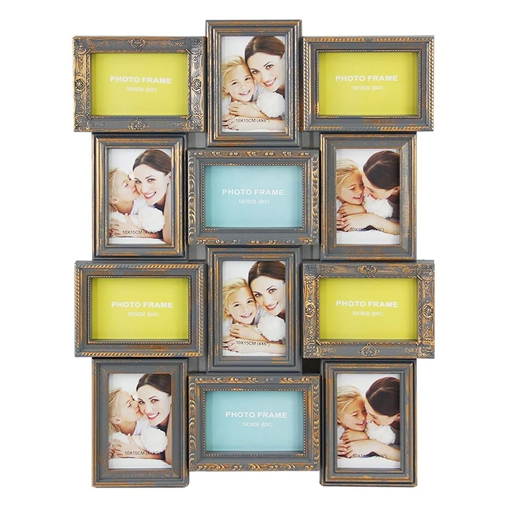 Jerry & Maggie - Photo Frame 23X18 Gray Gold Finish Curved PVC Picture Frame Selfie Gallery Collage Wall Hanging for 6x4 Photo