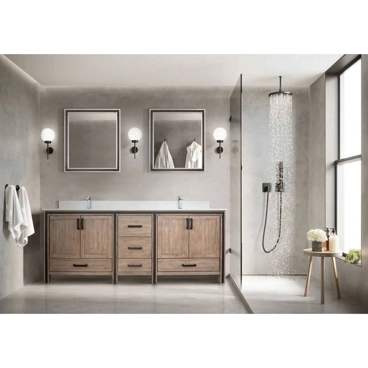 Ziva 80 in W x 22 in D White Double Bath Vanity, White Quartz Top, Faucet Set and 30 in Mirrors