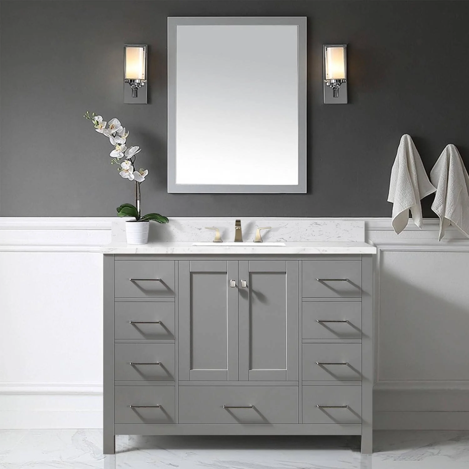 Prismosaic 48 in. Lunar Gray Vanity with Countertop & Splash, Single Sink
