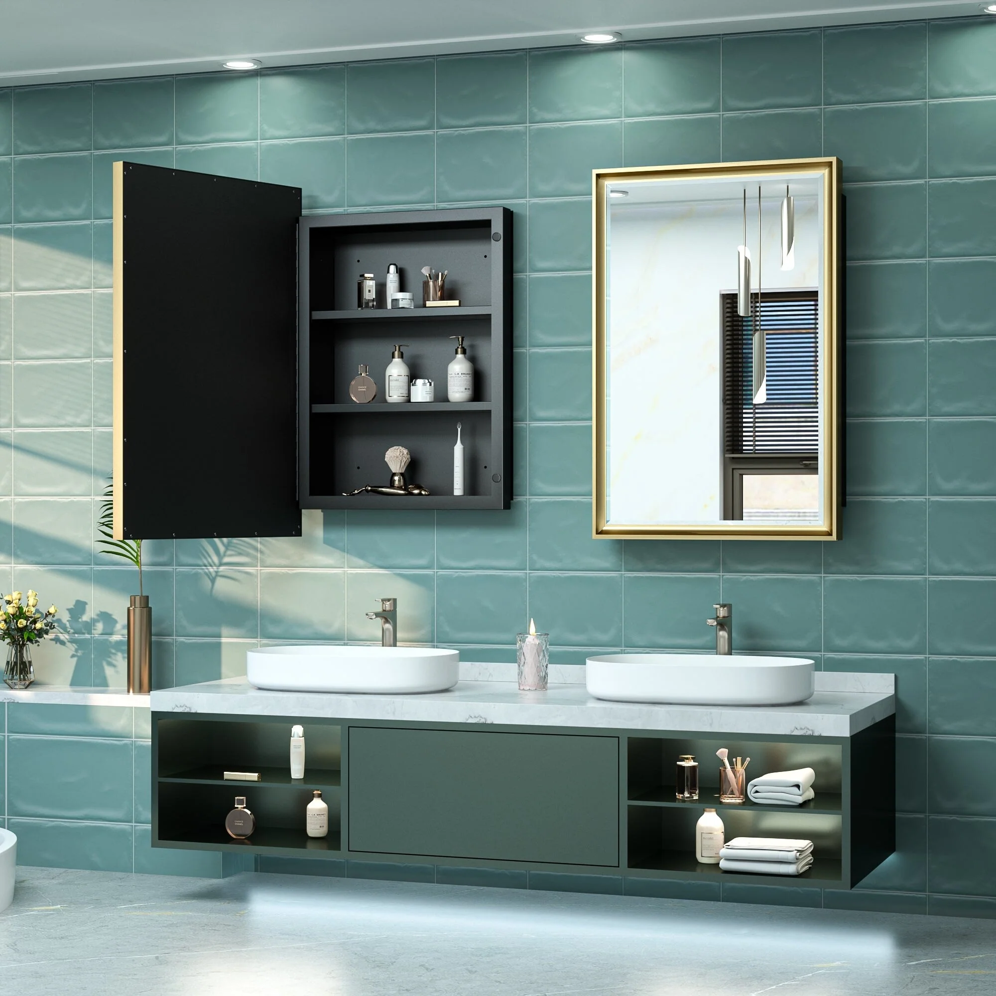 TokeShimi Medicine Cabinets for Bathroom with Mirror, Beveled Framed