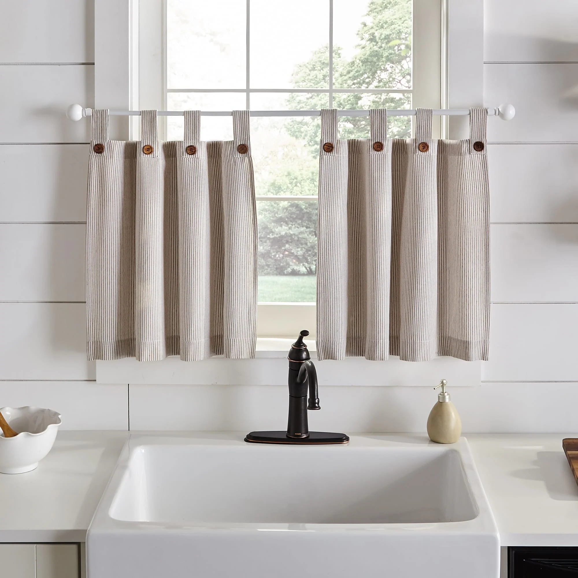 Tucker Ticking Stripe Kitchen Curtain Tier Set