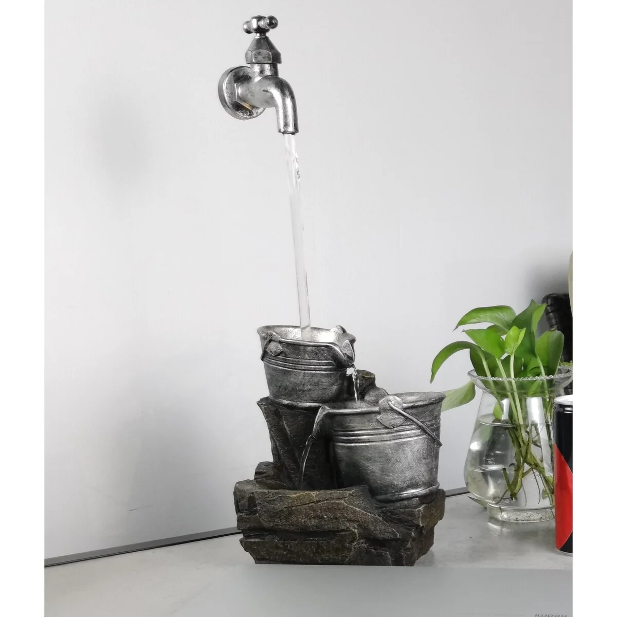 Indoor Floating Faucet and Barrel Tabletop Fountain with LED Light