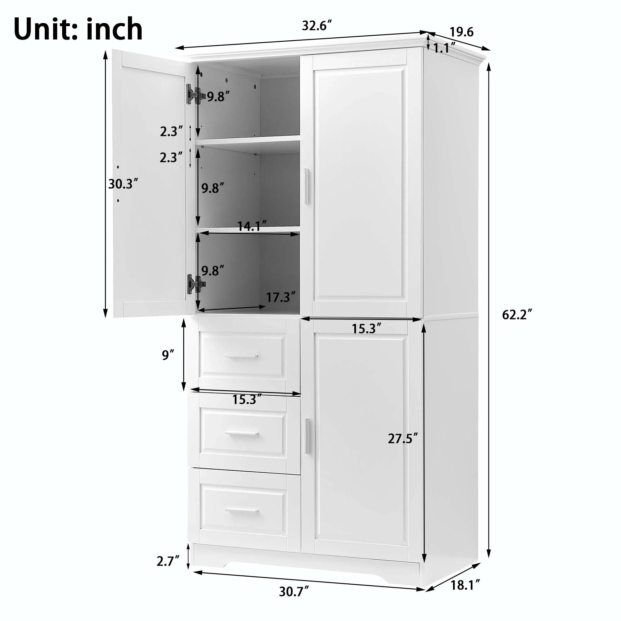 Bathroom Storage Cabinet with Drawers and Adjustable Shelf