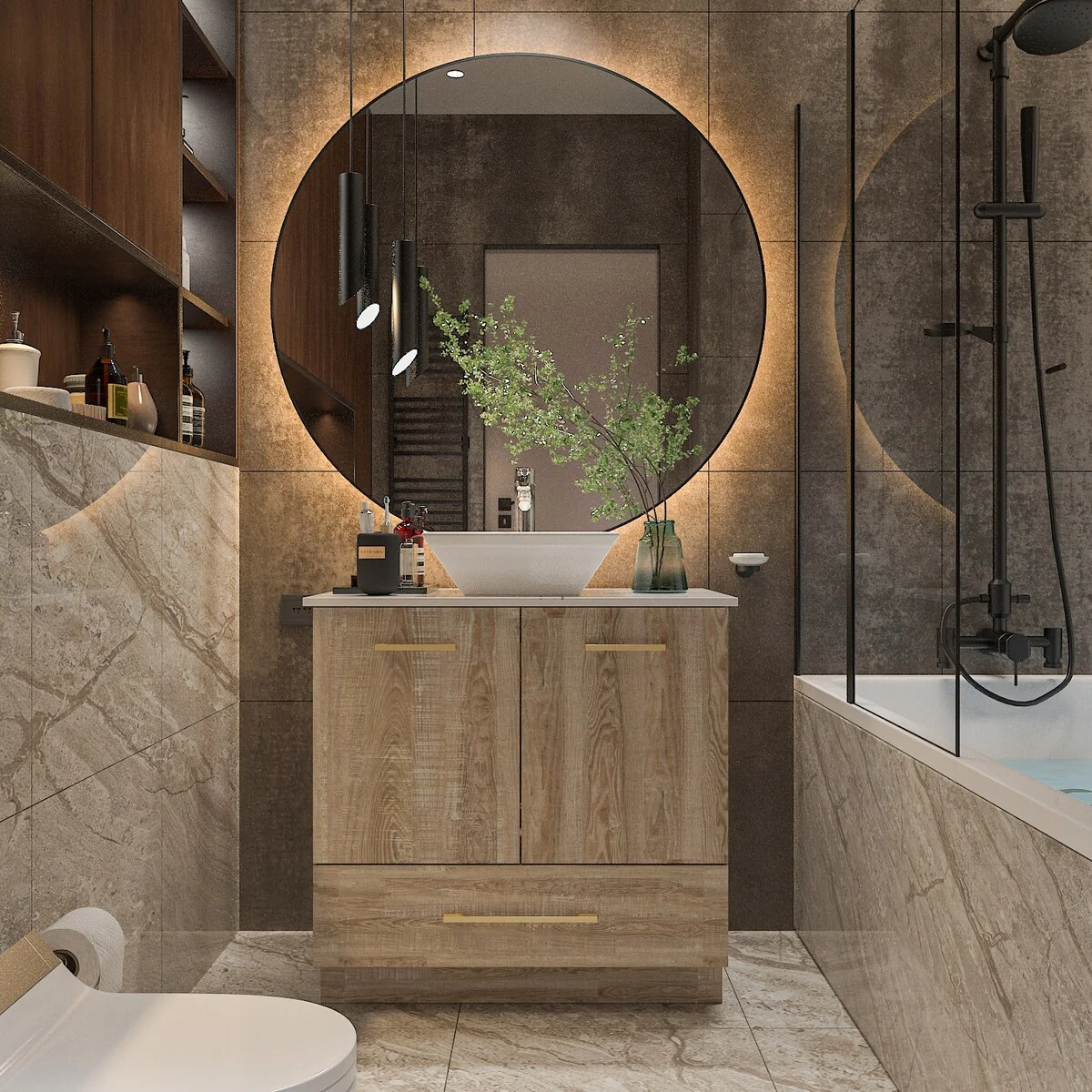 Bathroom Vanity with Ceramic Basin and Modern Medicine Cabinet Combo