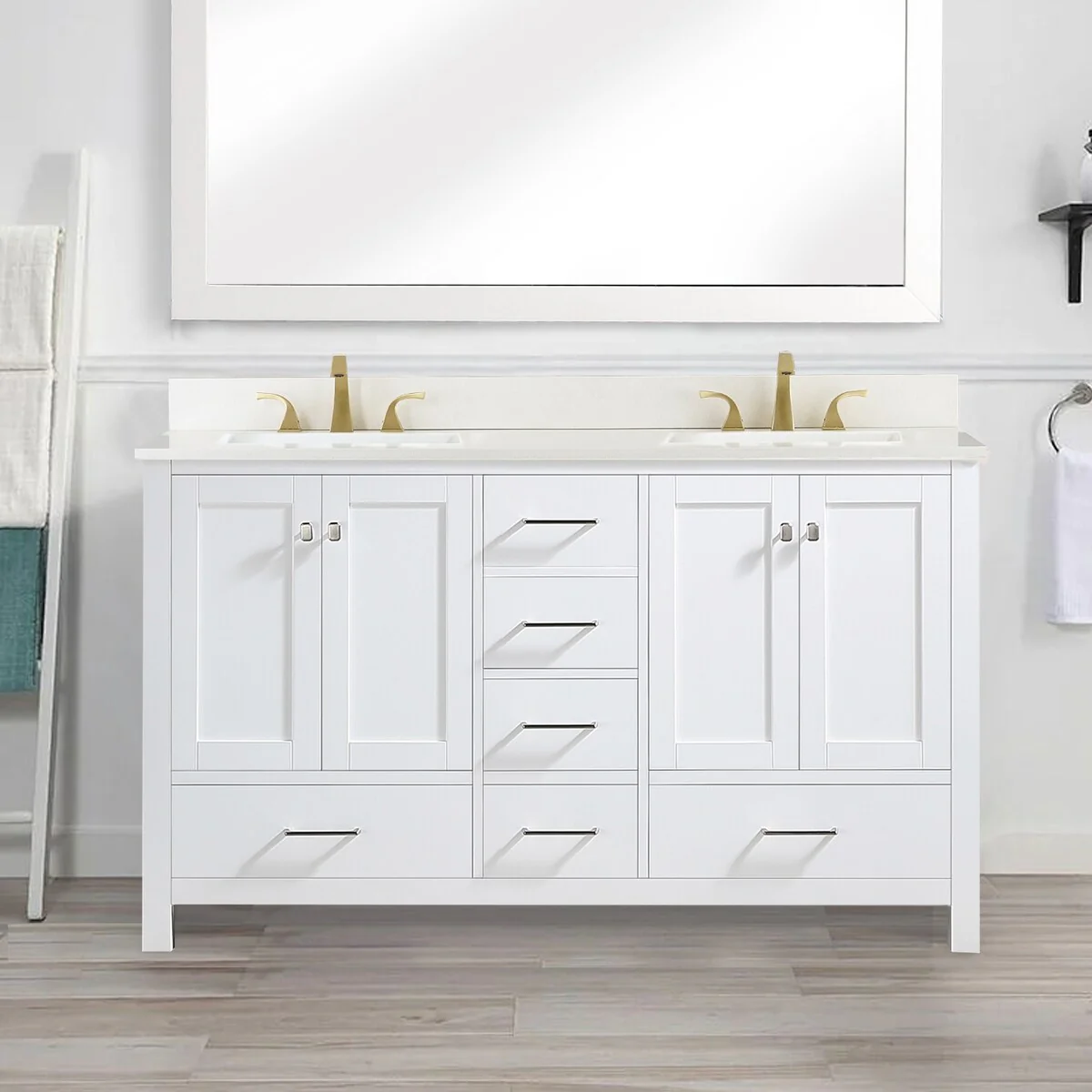BATHLET 60 inch Quartz Countertop Double Sink Bathroom Vanity Set