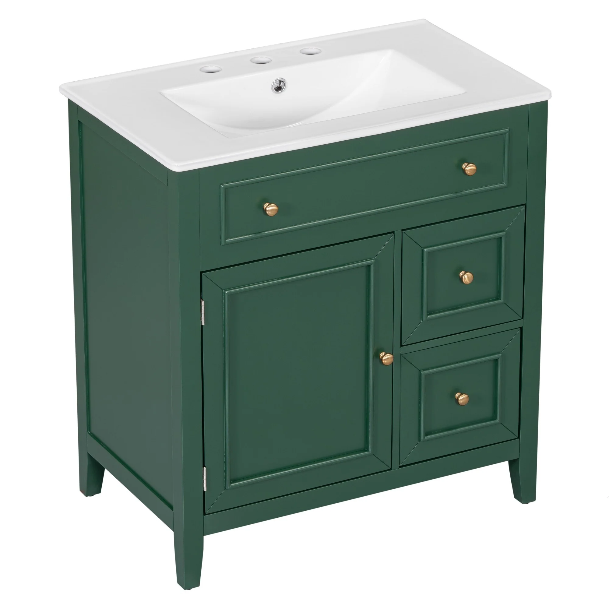 30'' Solid Wood Bathroom Vanity with Cabinet, 2 Drawers, and Ceramic Sink