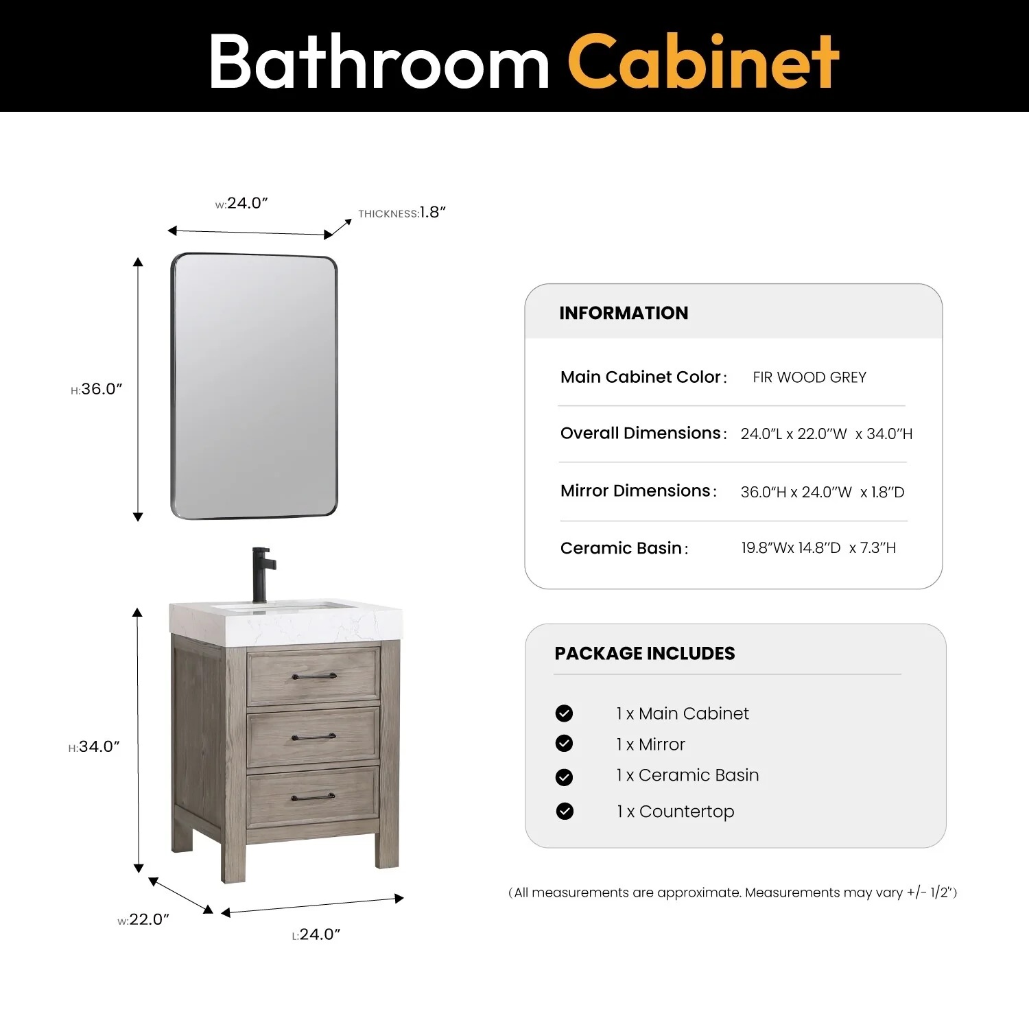 Leon 24 in. Single Bathroom Vanity with Composite Stone Top