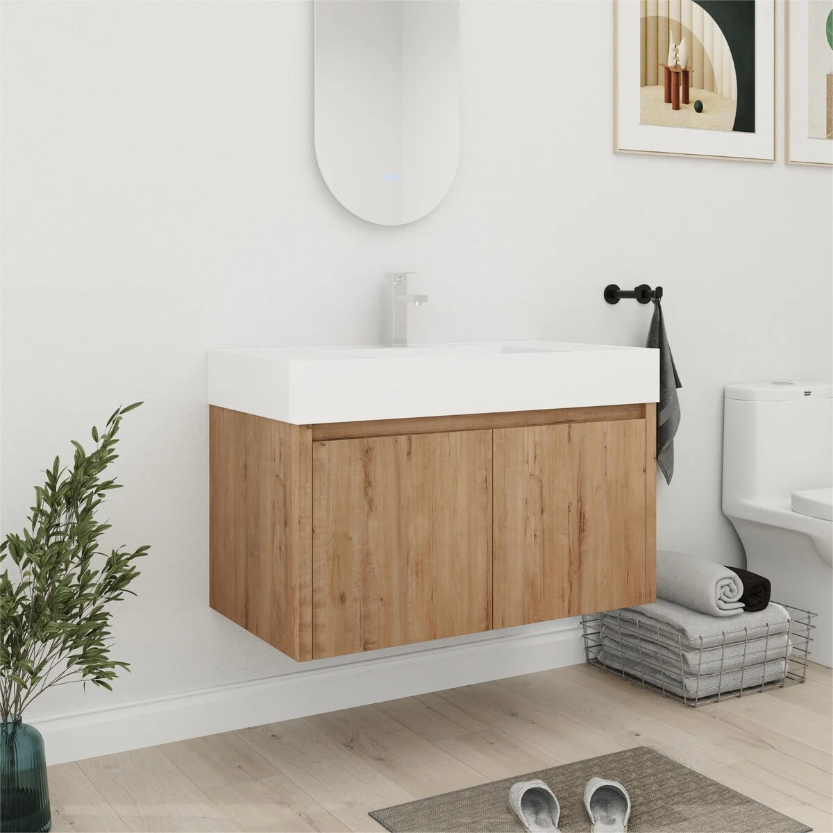 Bathroom Vanity With Sink In 24/30/36 Inch, Floating Bathroom Vanity with Soft Close Door