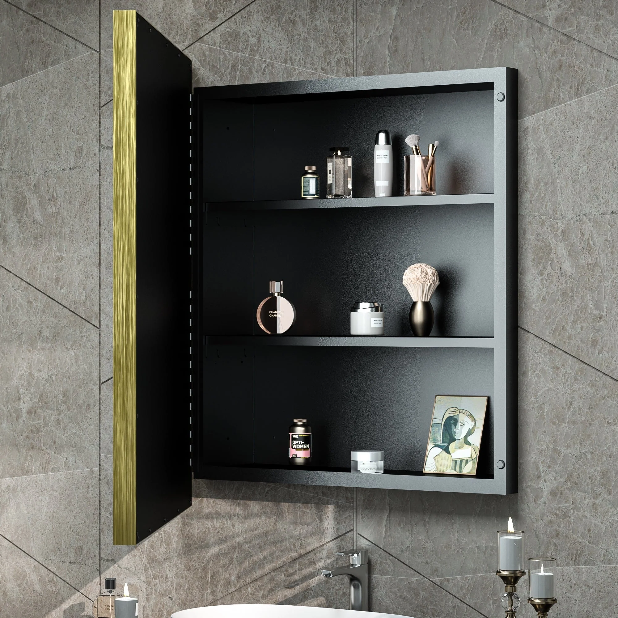 TokeShimi Medicine Cabinets for Bathroom with Mirror, Beveled Framed