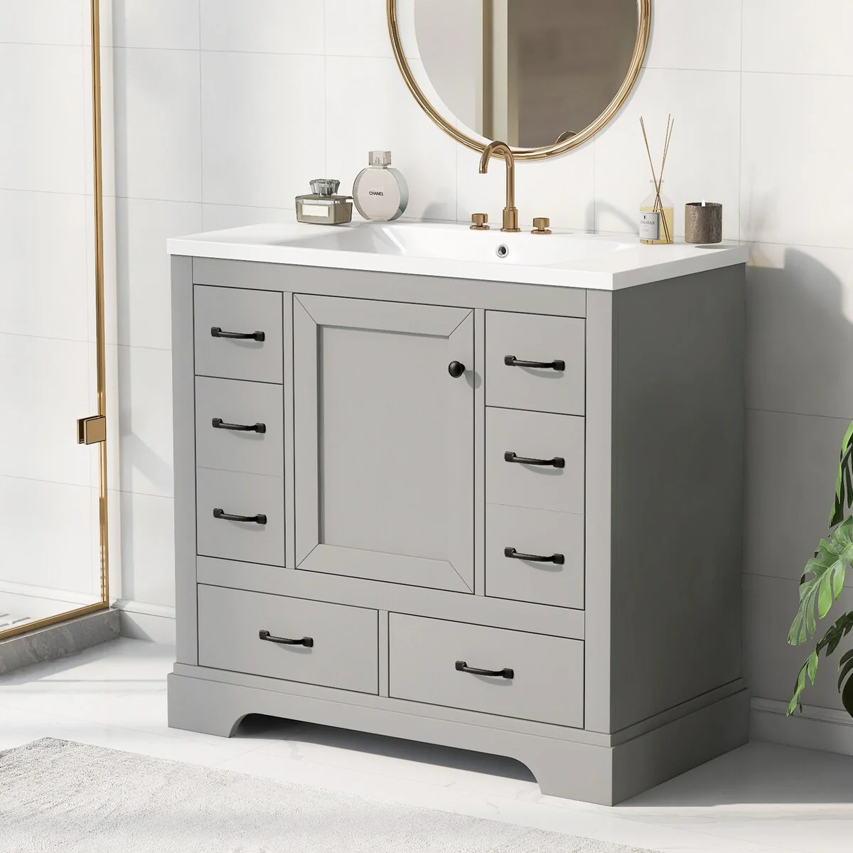 Bathroom Vanity Cabinet with Multi-Functional Drawer and Adjustable Shelf