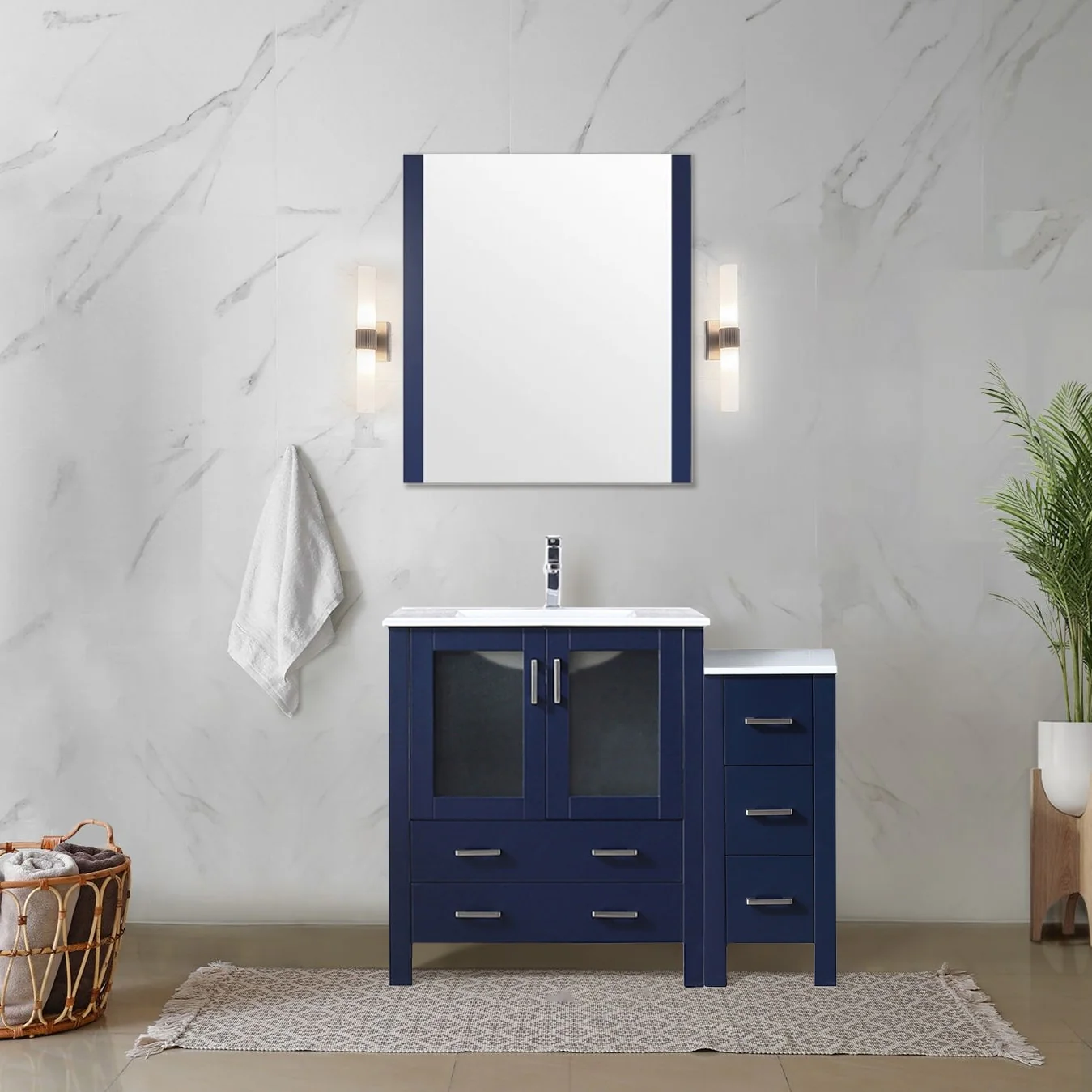 Volez Bath Vanity with Side Cabinet and Mirror