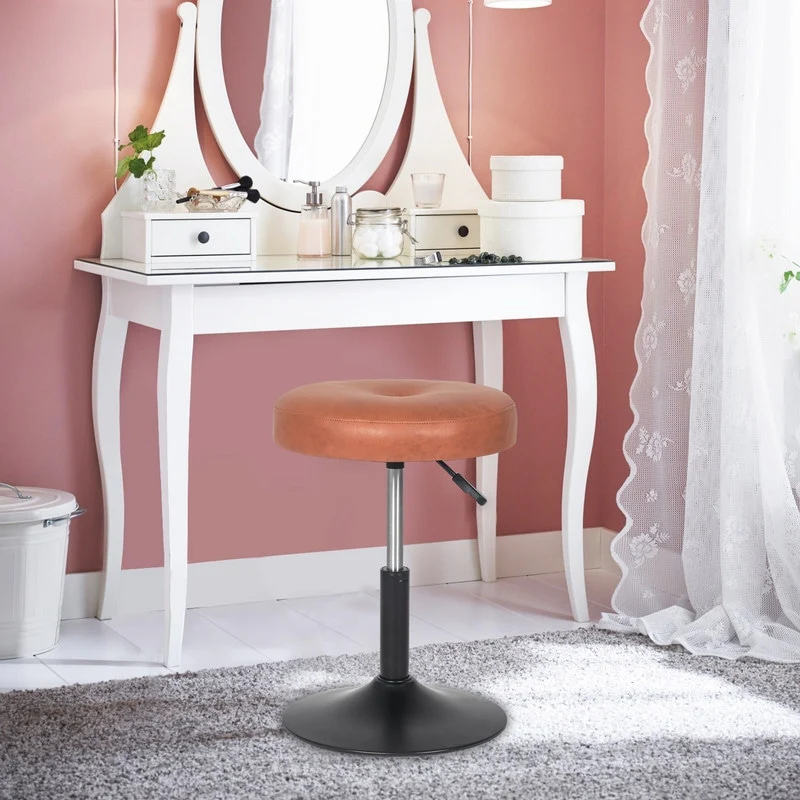 Adeco Adjustable Faux Leather Round Ottoman Swivel Freely Vanity Stool