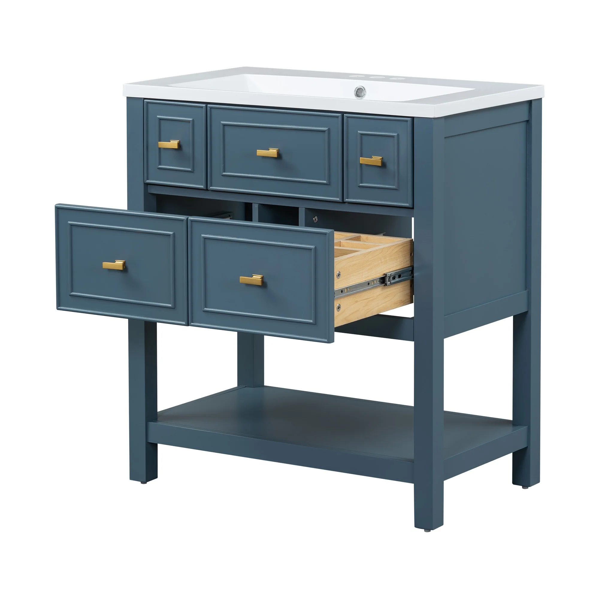 Free Standing Single Bathroom Vanity with 5 Drawers Bathroom Storage Cabinet