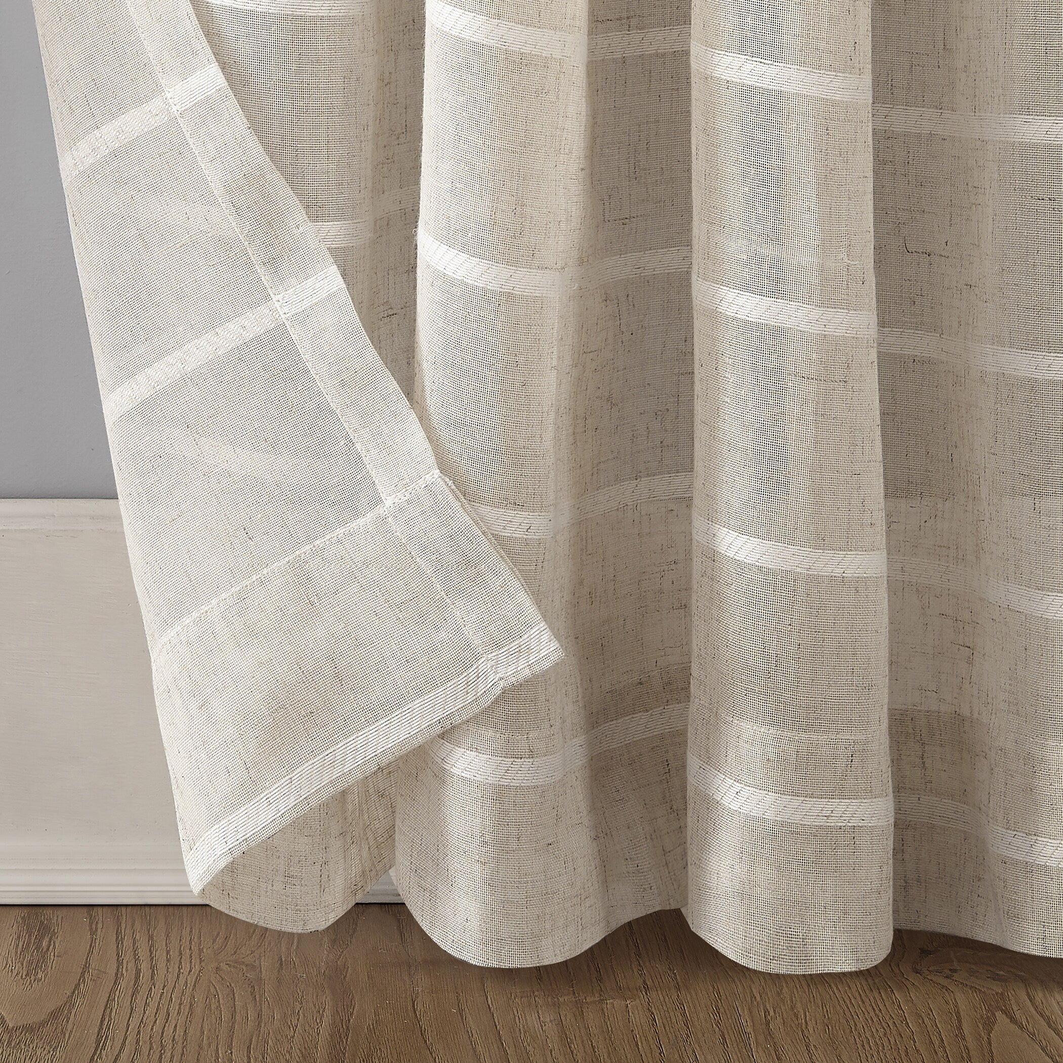 Clean Window Twill Stripe Anti-Dust Linen Blend Sheer Curtain Panel, Single Panel