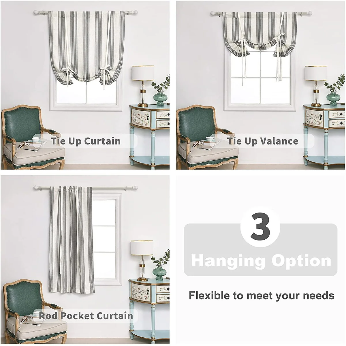 DriftAway Chris Vertical Striped Pattern Blackout Room Darkening Tie Up