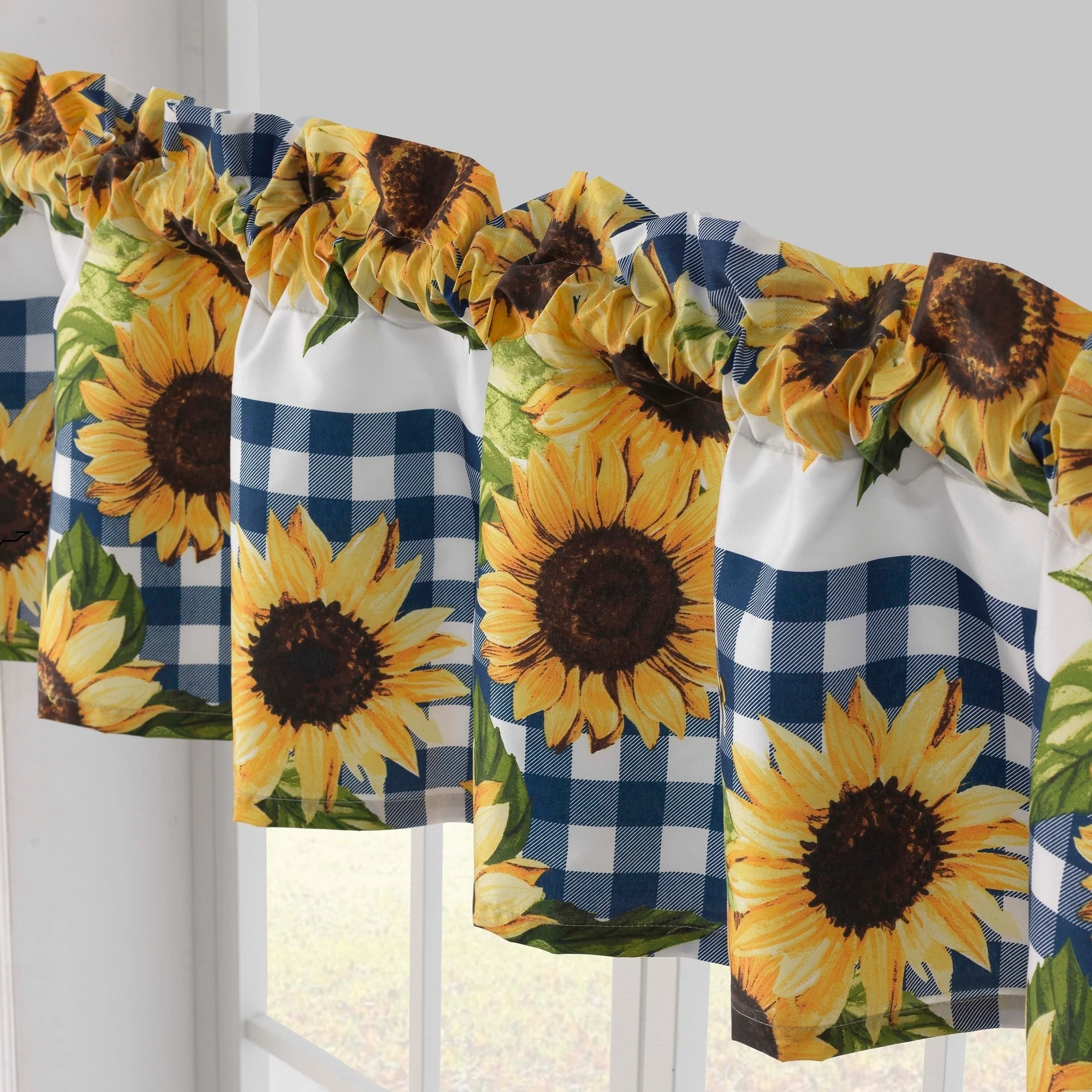 Barefoot Bungalow Sunflower Gingham Check Valance