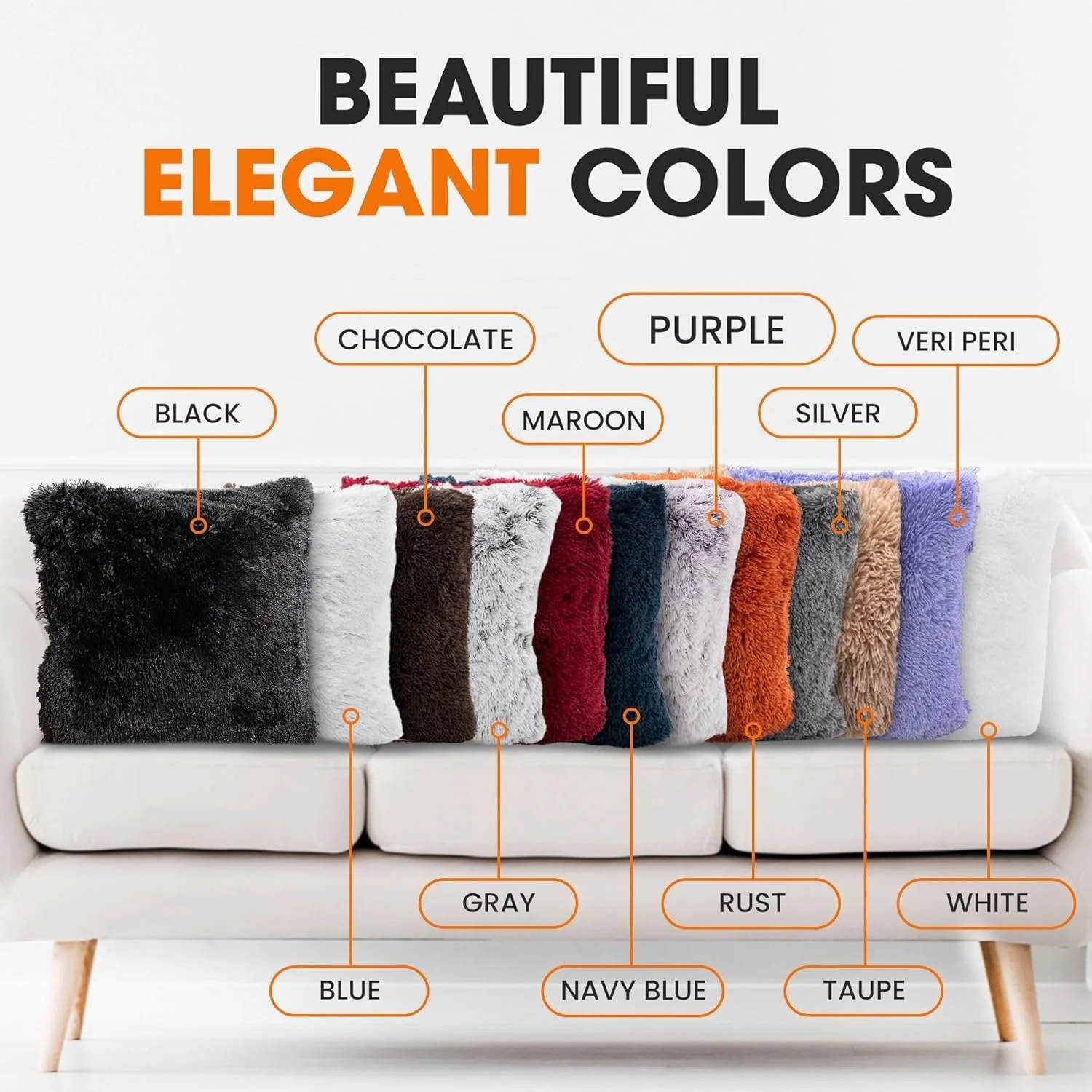 Cheer Collection Shaggy Long Hair Throw Pillows (Set of 2)