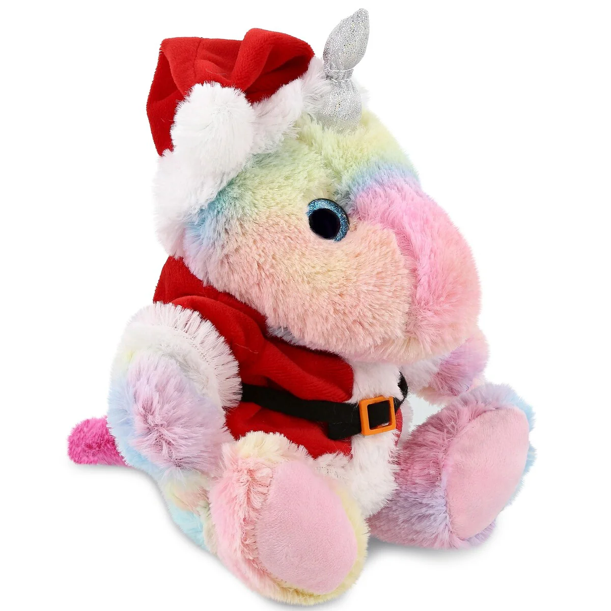 DolliBu Santa Sitting Rainbow Unicorn Stuffed Animal Plush with Outfit - 10 inches