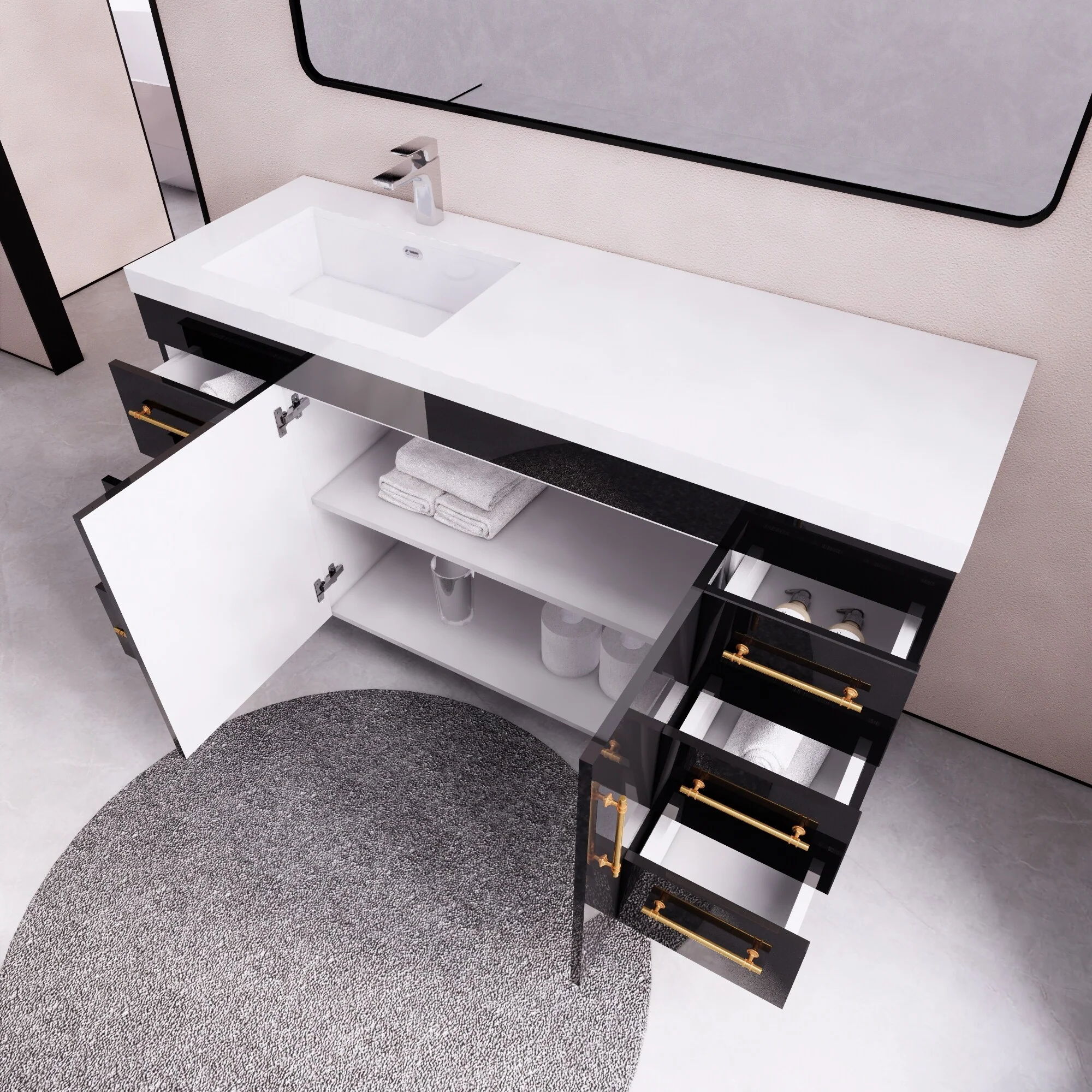 Eliza 60'' Freestanding Vanity with Single Sink on the Left